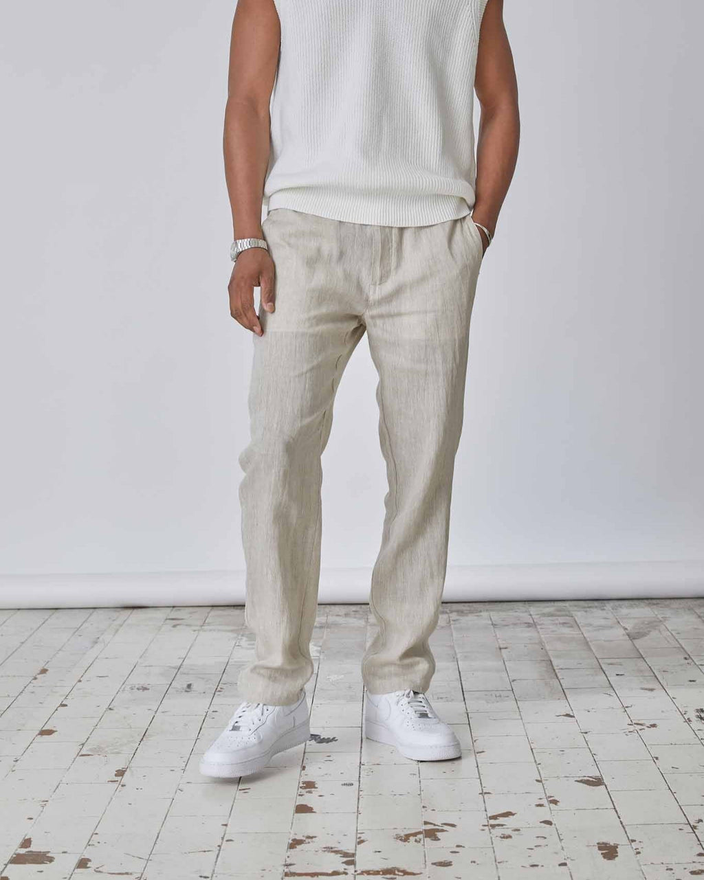 Regular 100% Hørbukser Beige