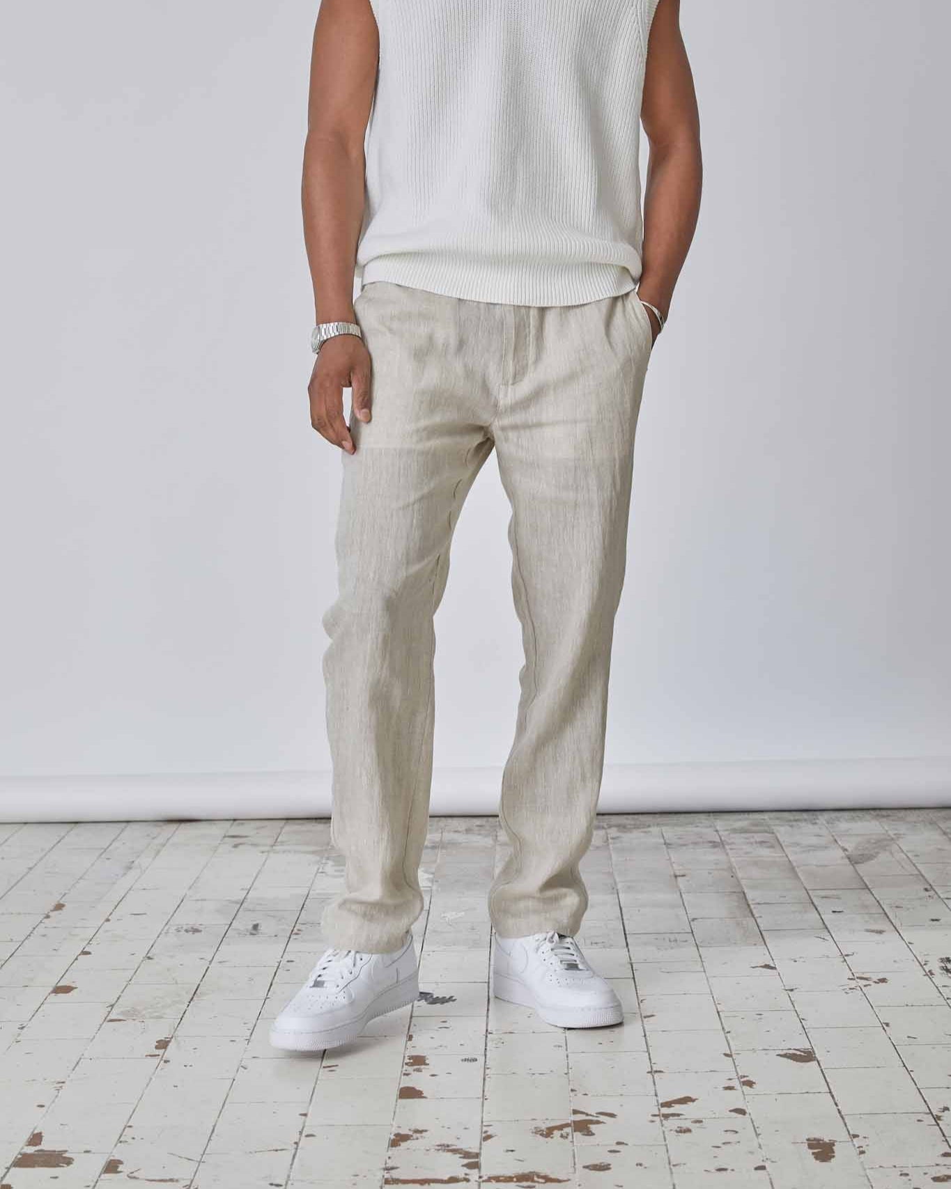Regular 100% Hørbukser Beige