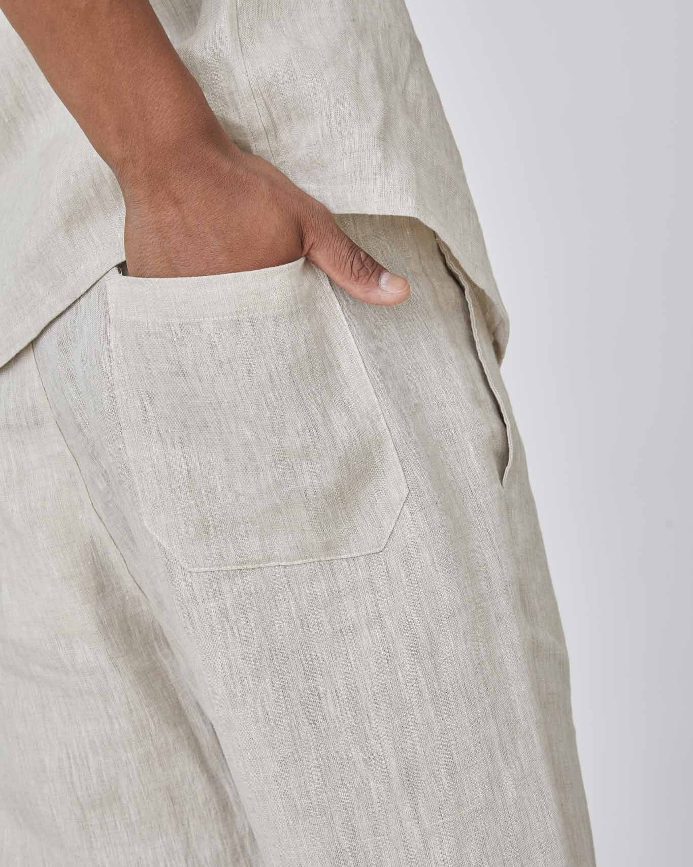 Regular 100% Hørbukser Beige
