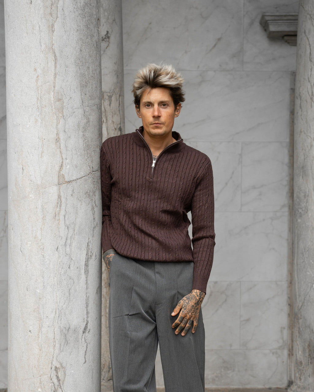 Half Zip Strik Brun