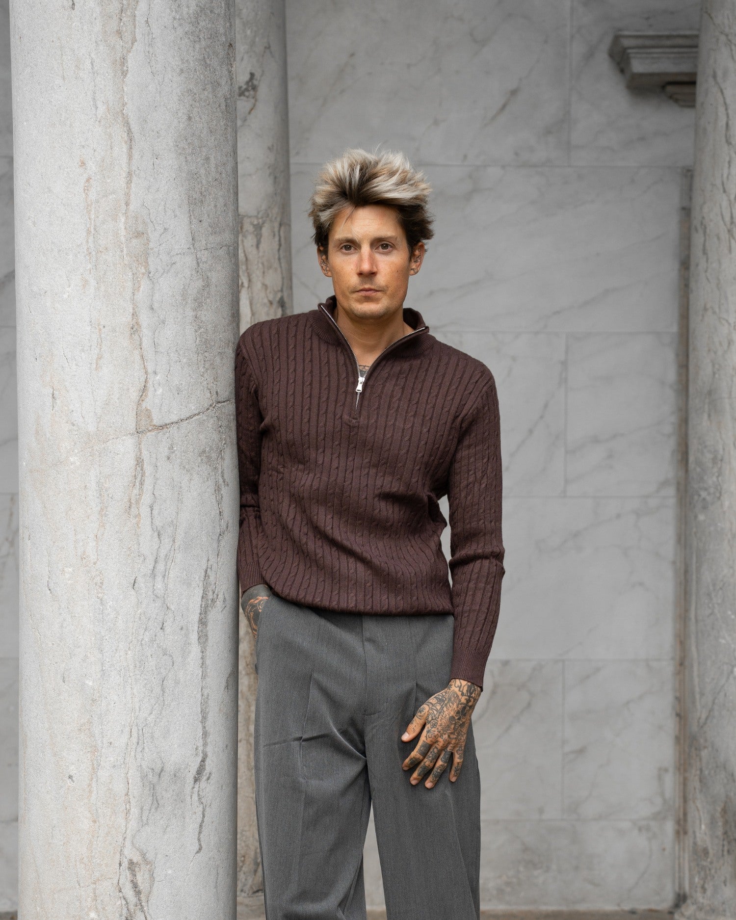 Half Zip Strik Brun