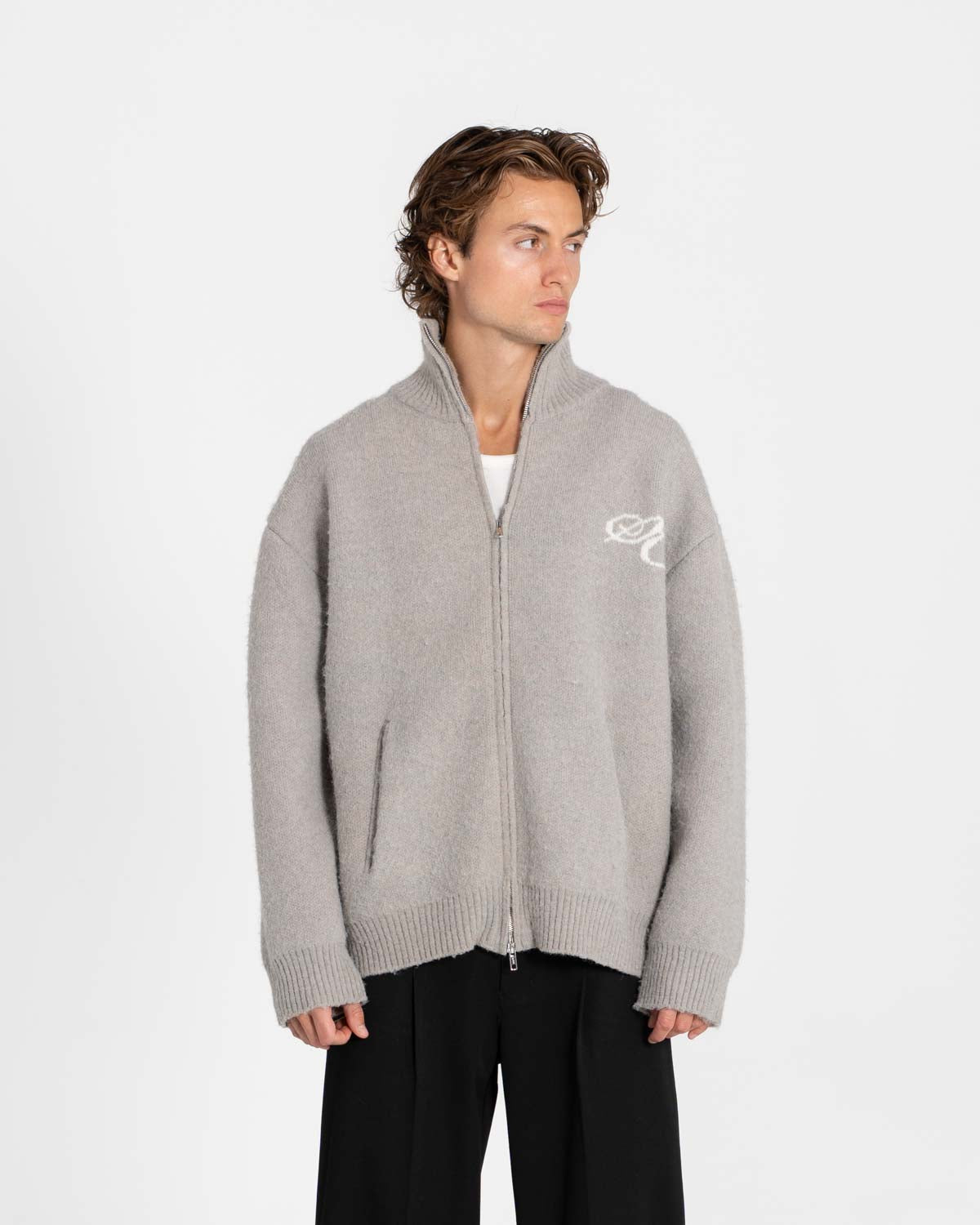 Full-zip Sweater Light grey