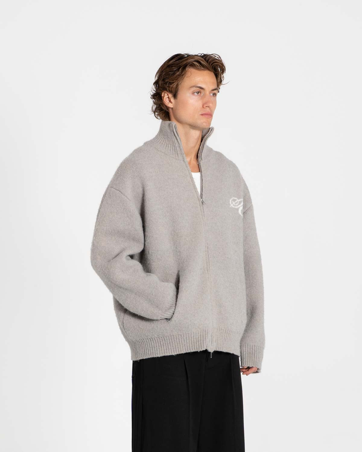 Full-zip Sweater Light grey
