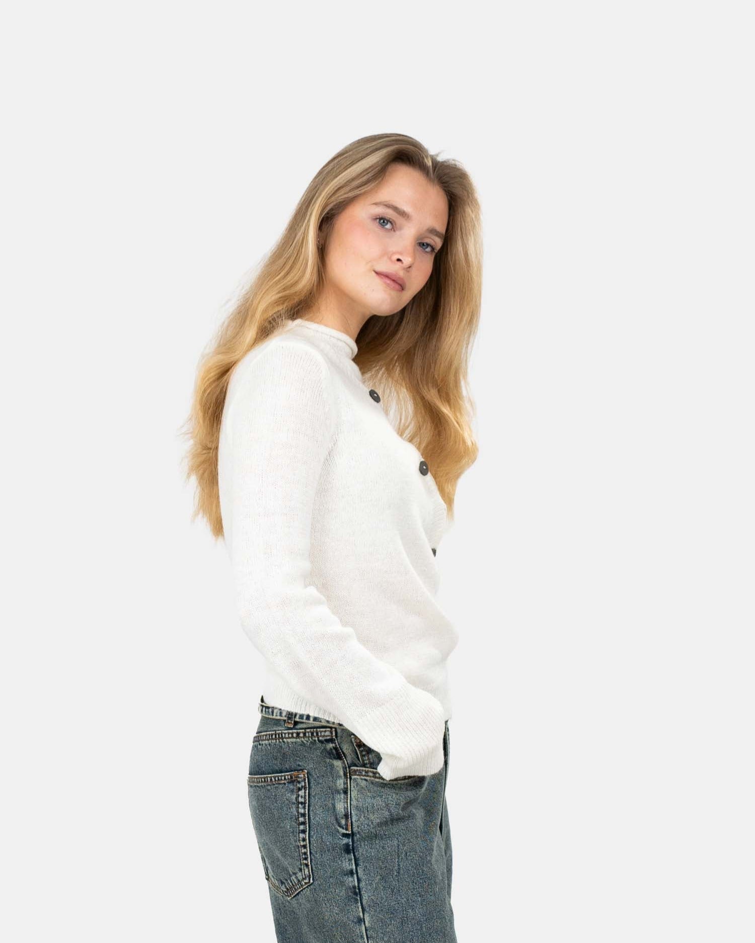 Asymmetrisk Cardigan Cremehvid