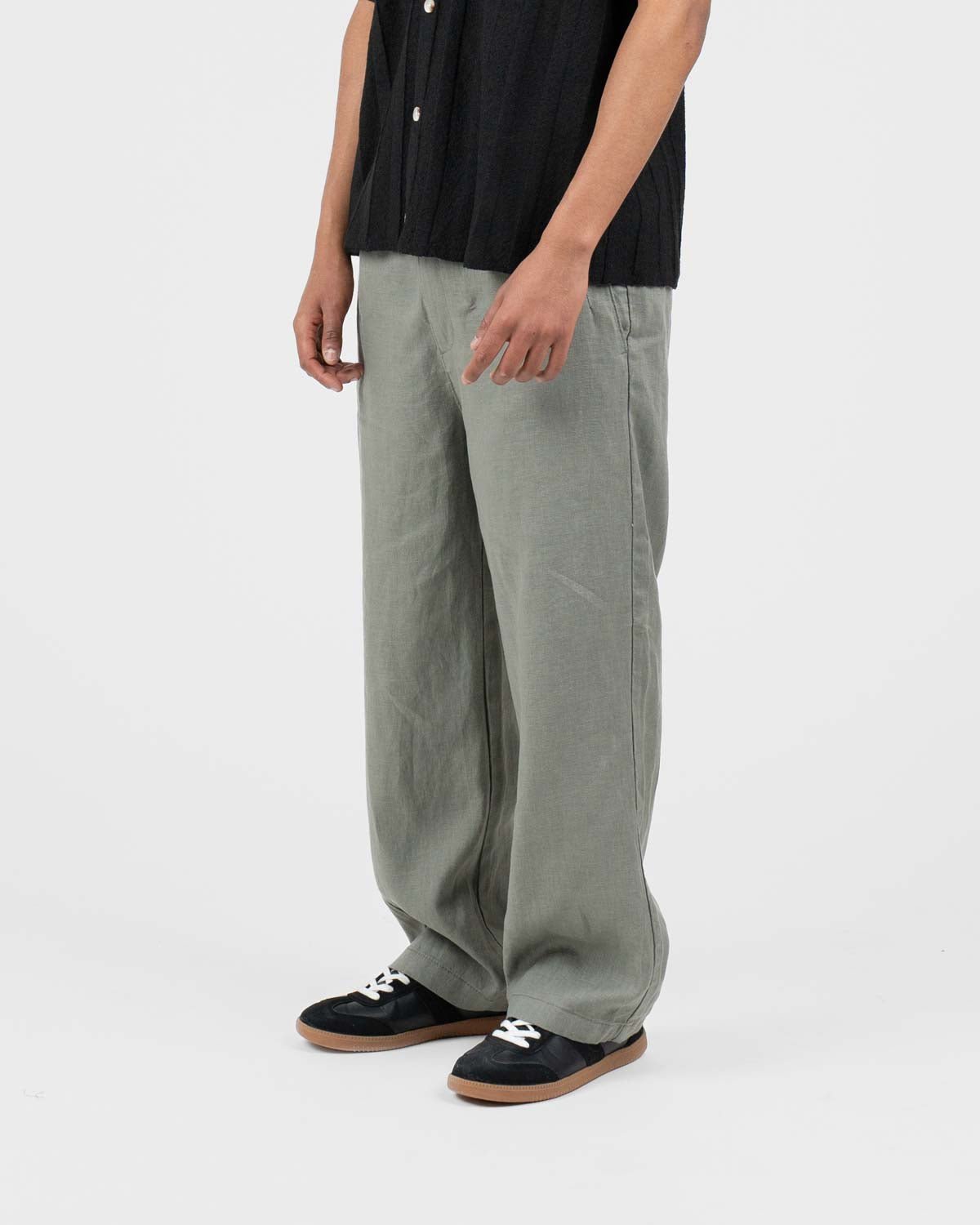 Baggy 100% hørbukser Army