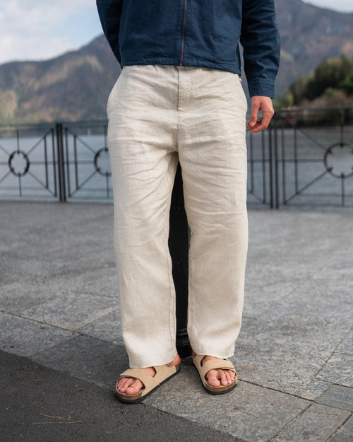 Baggy 100% hørbukser Beige