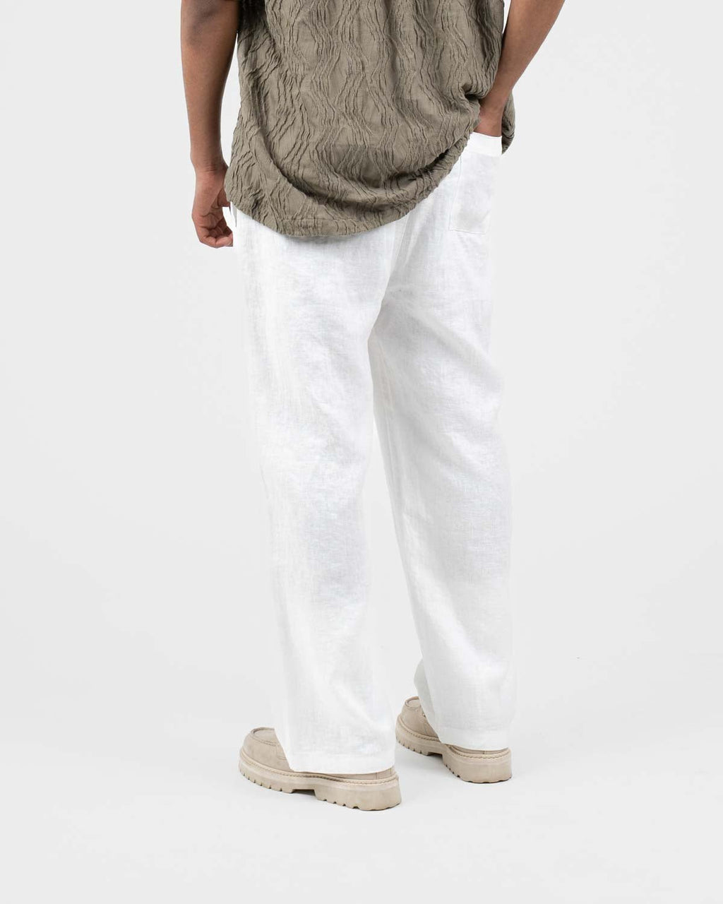 Baggy 100% hørbukser Hvid