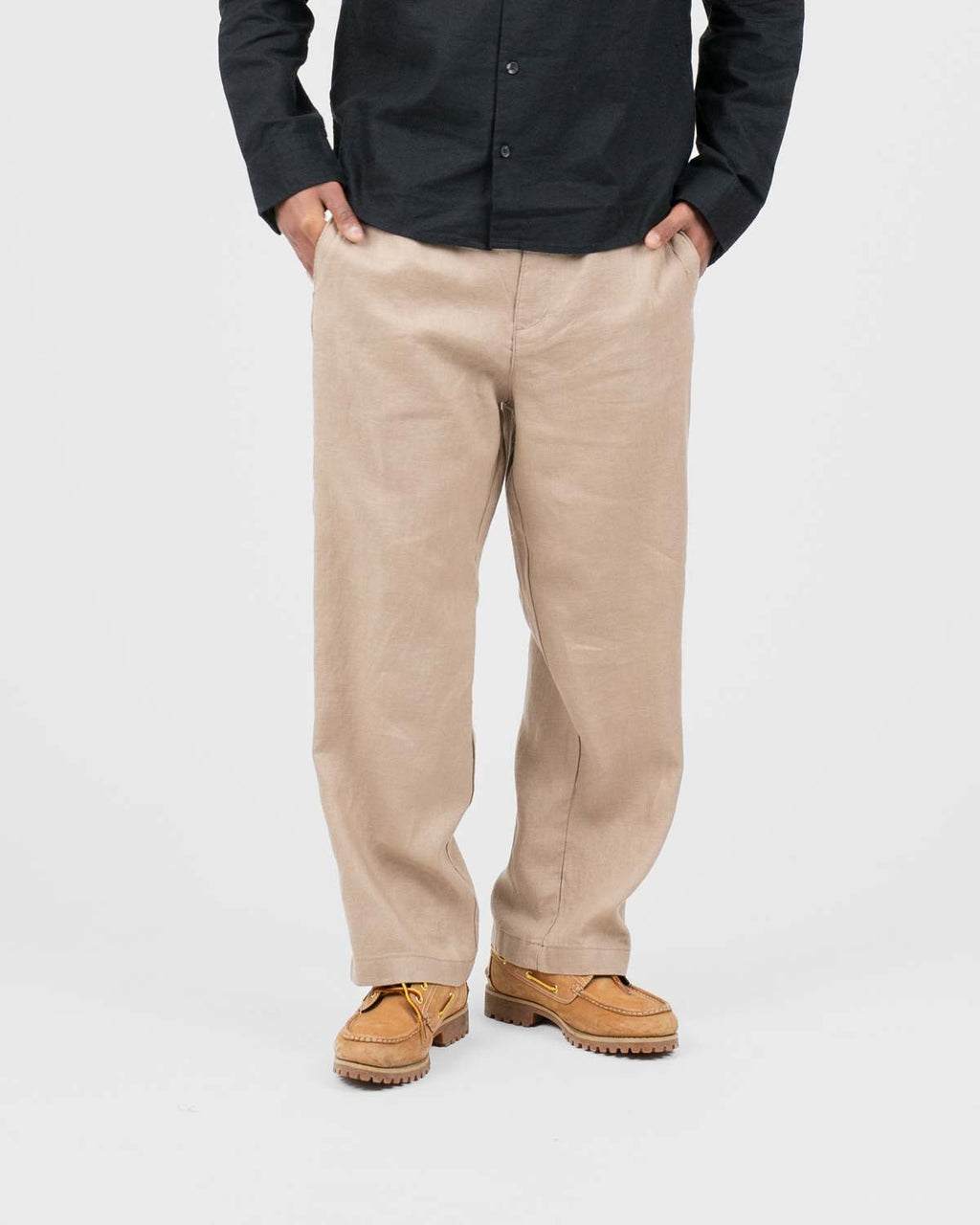Baggy 100% hørbukser Mokka