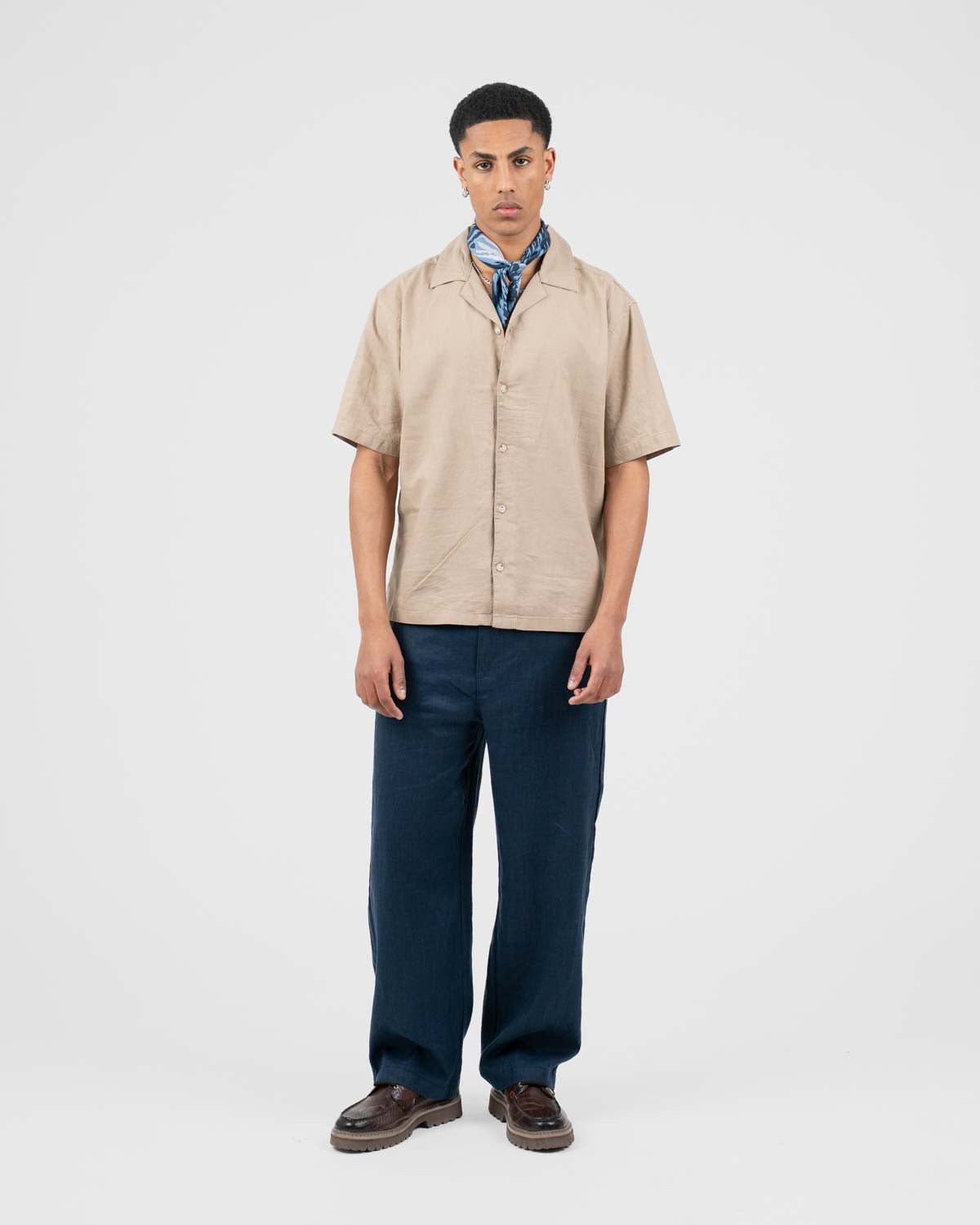 Baggy 100% hørbukser Navy