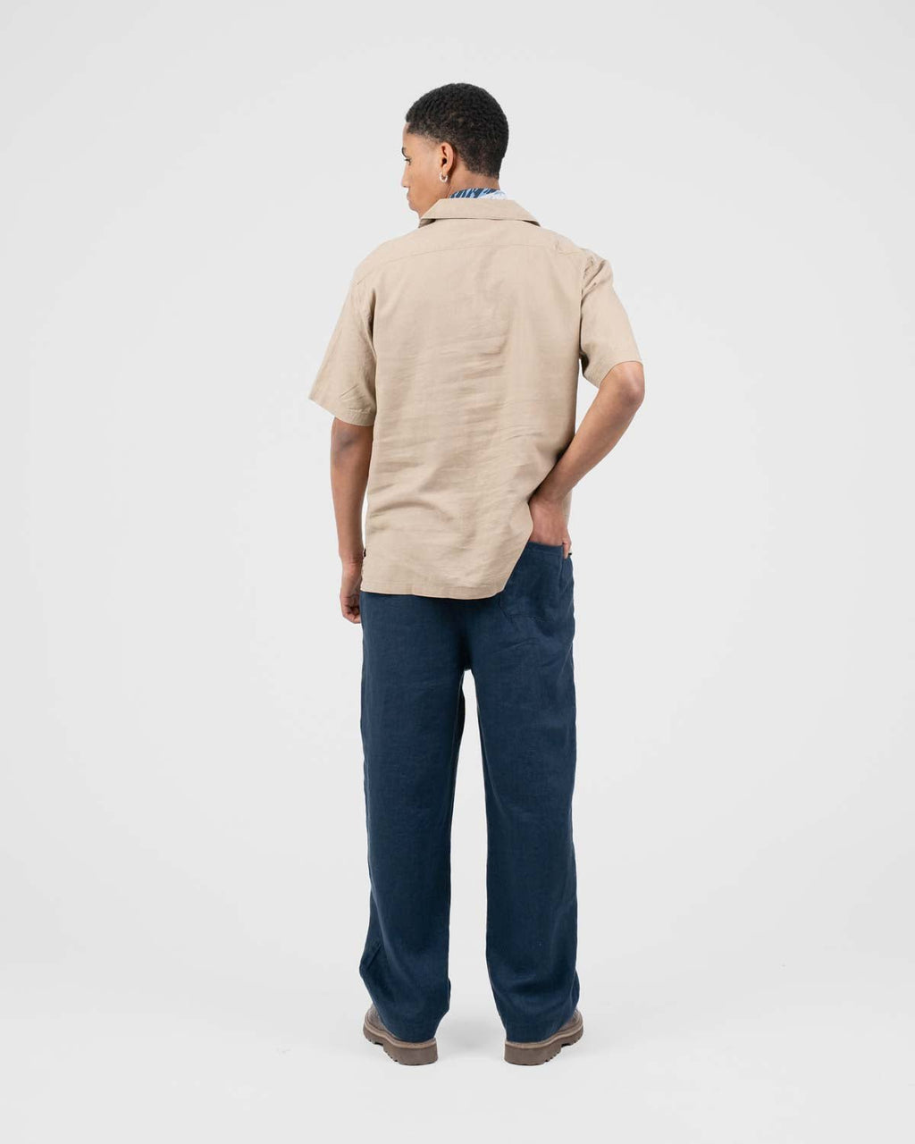 Baggy 100% hørbukser Navy