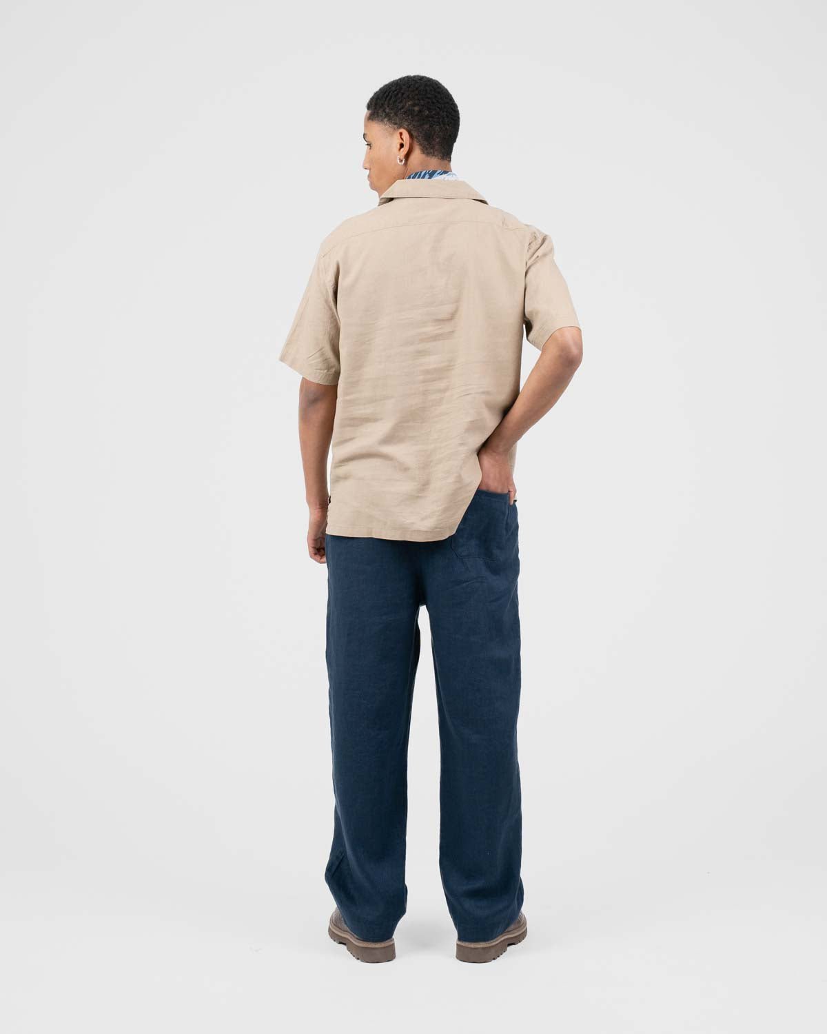 Baggy 100% hørbukser Navy