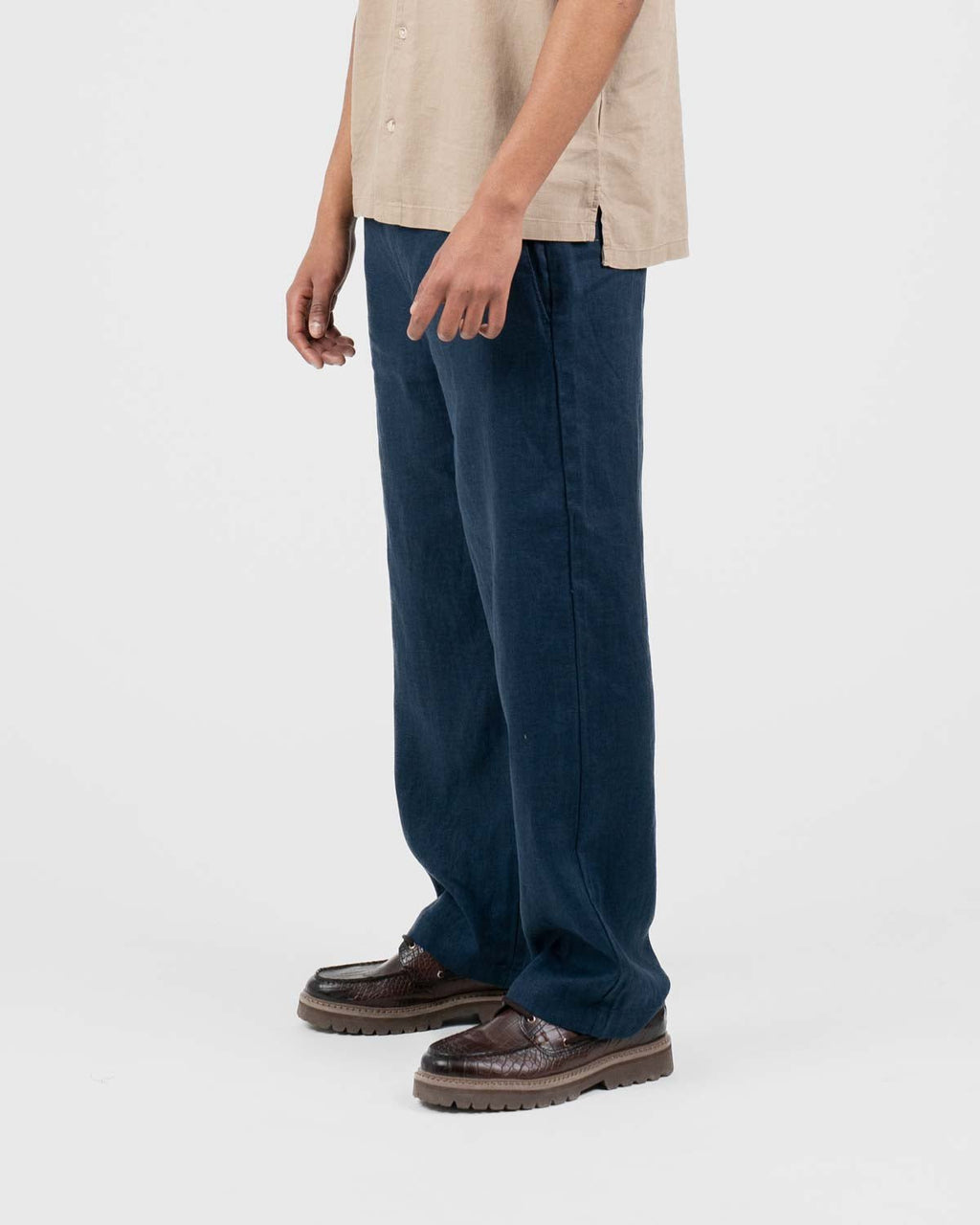 Baggy 100% hørbukser Navy