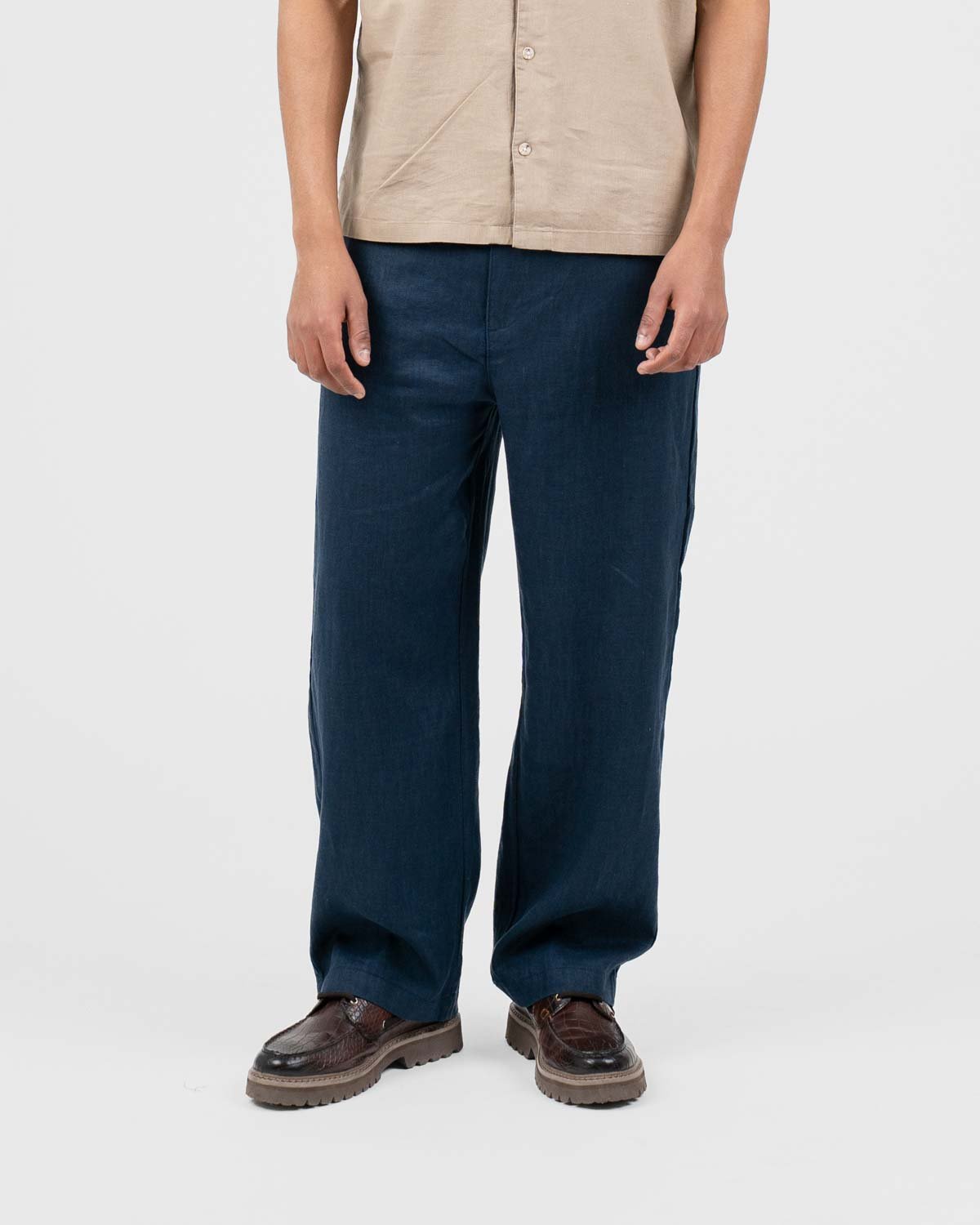 Baggy 100% hørbukser Navy