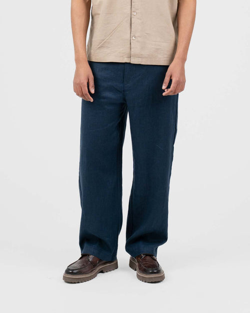 Baggy 100% hørbukser Navy