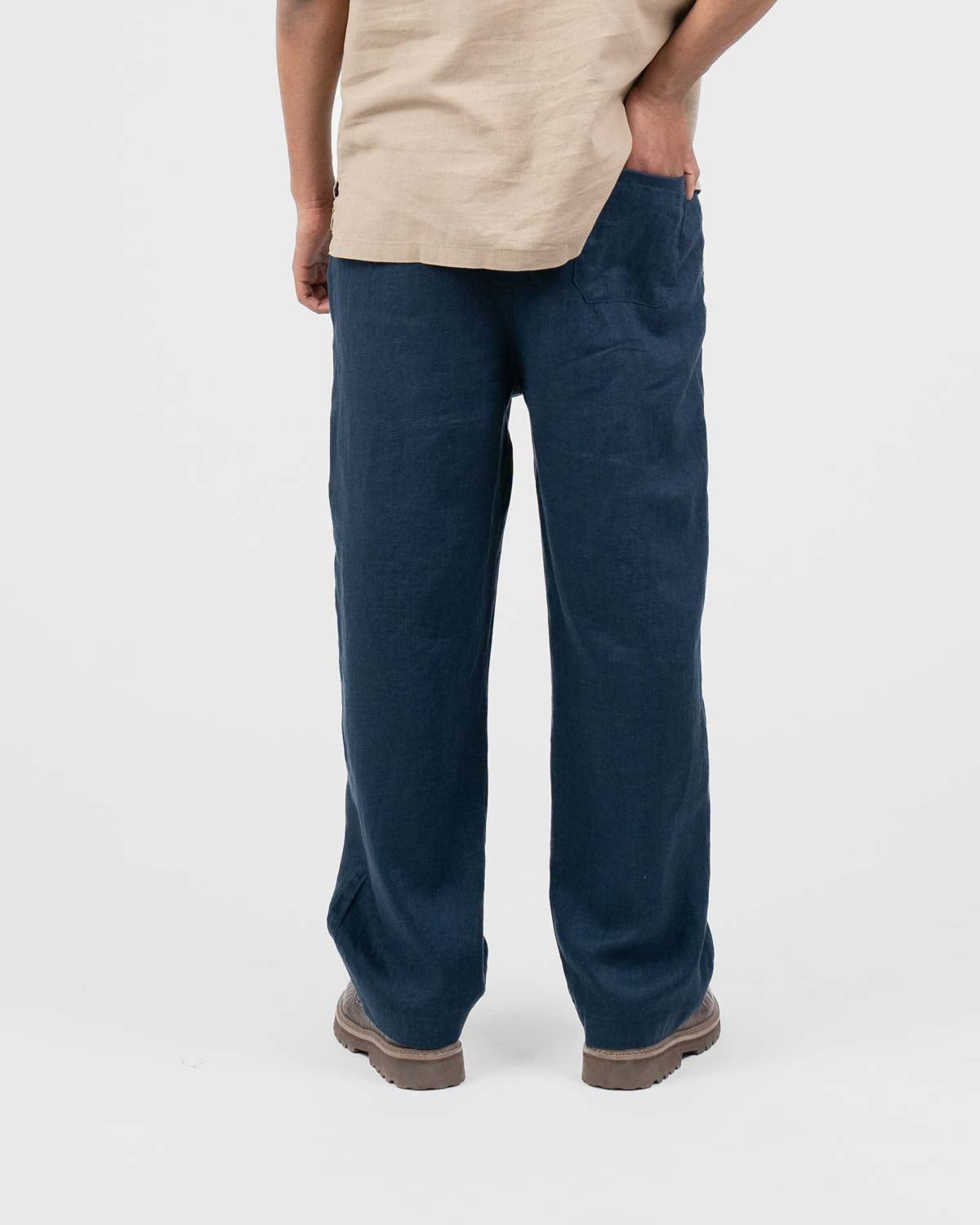 Baggy 100% hørbukser Navy