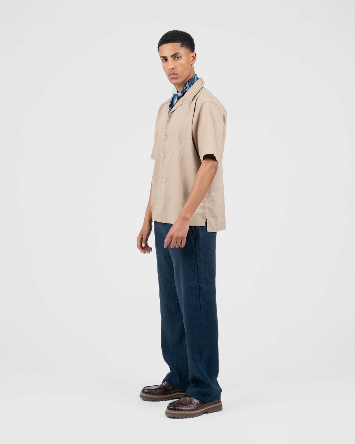 Baggy 100% hørbukser Navy