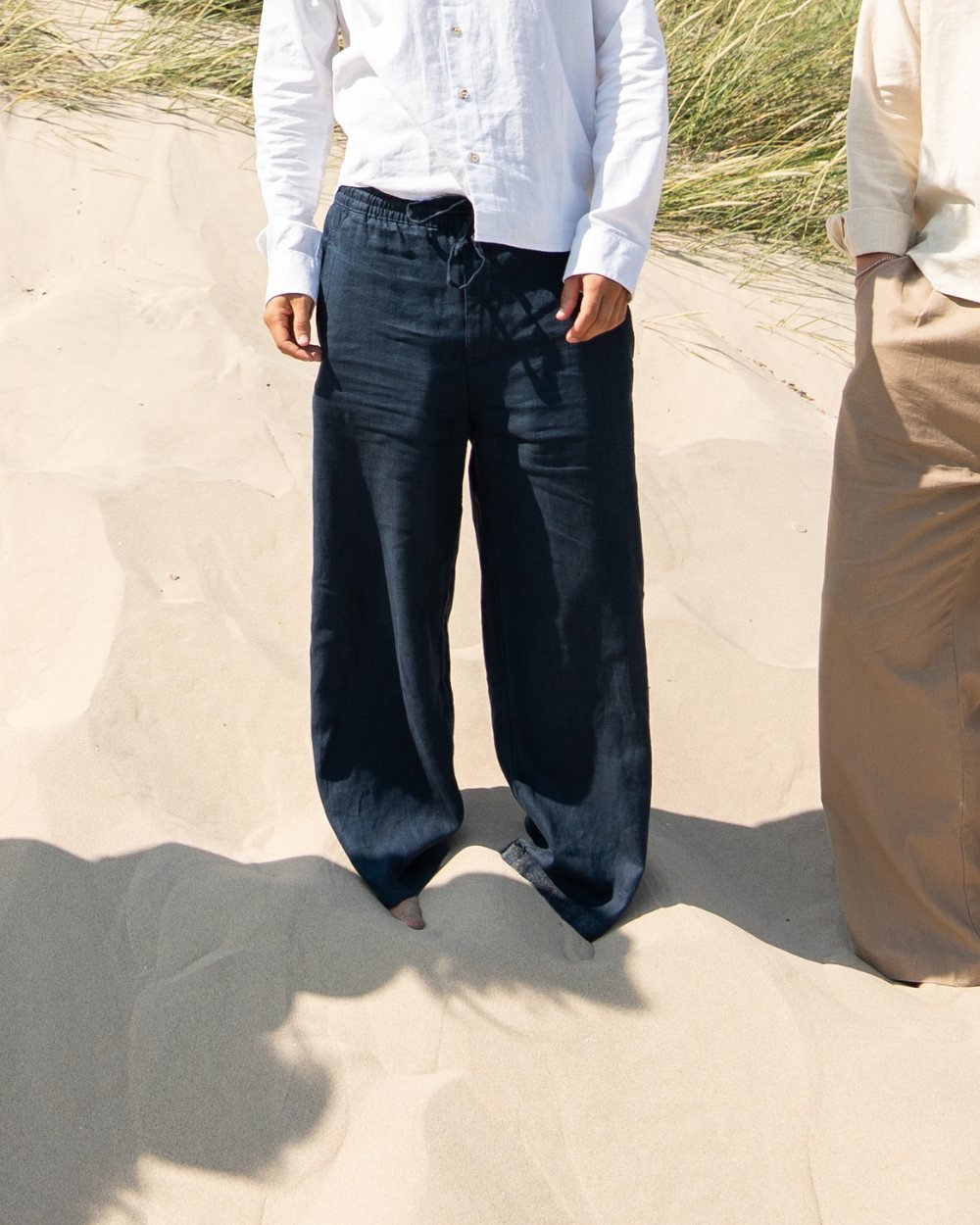 Baggy 100% hørbukser Navy