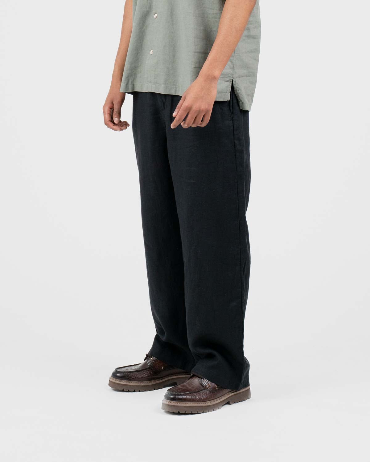 Baggy 100% hørbukser Sort