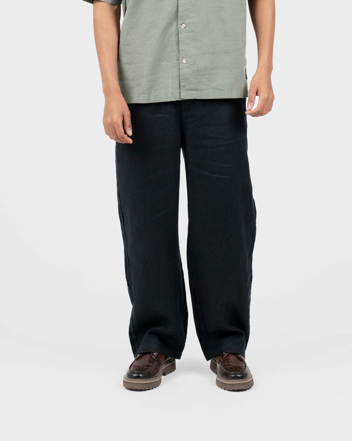 Baggy 100% hørbukser Sort