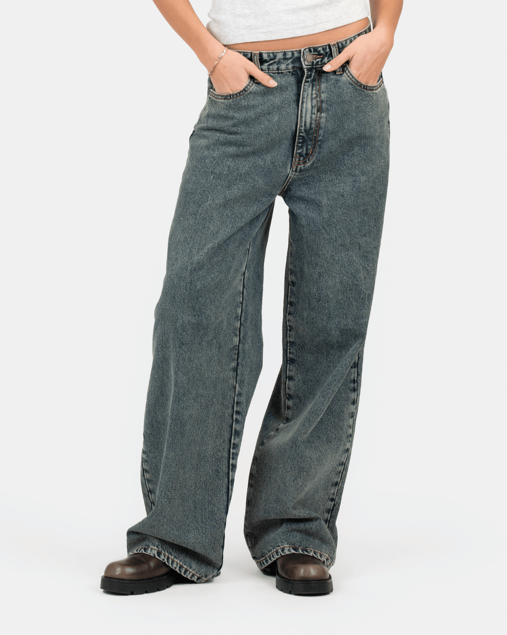 Extra Baggy Denim Jeans Mid Blue Vintage Wash