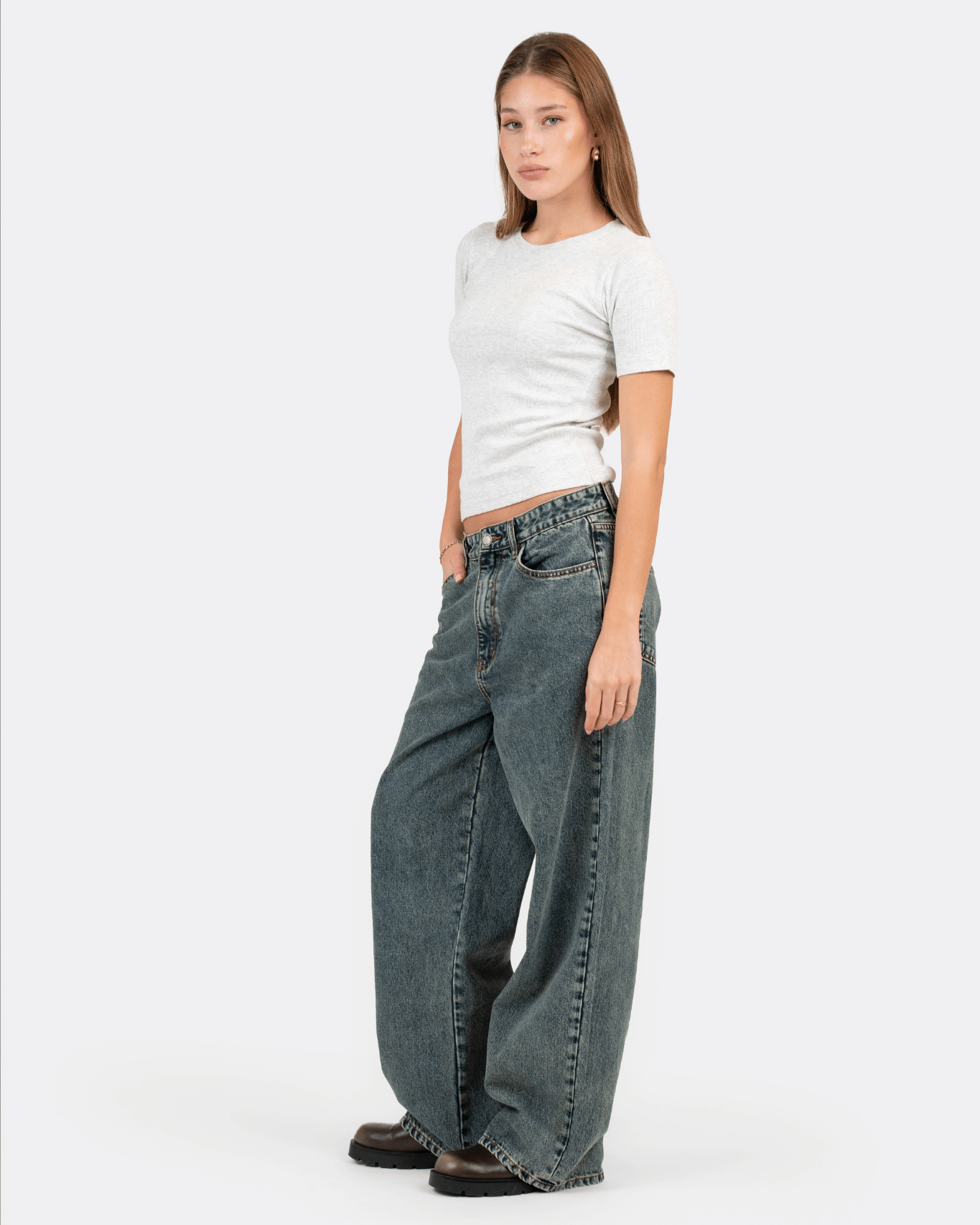 Extra Baggy Denim Jeans Mid Blue Vintage Wash