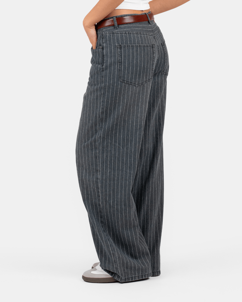 Extra Baggy Denim Jeans Washed Pinstripe
