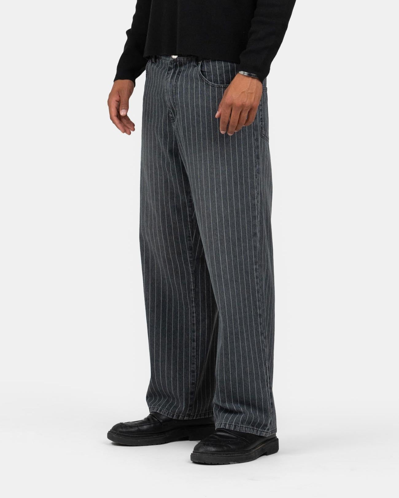 Baggy Denim Jeans Washed Pinstripe
