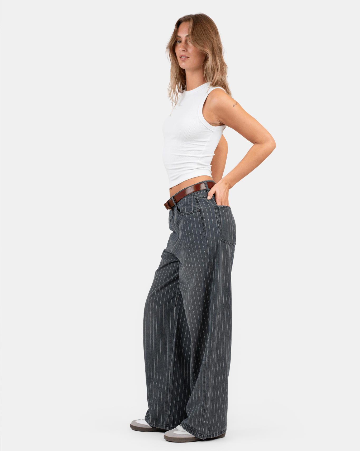 Extra Baggy Denim Jeans Washed Pinstripe