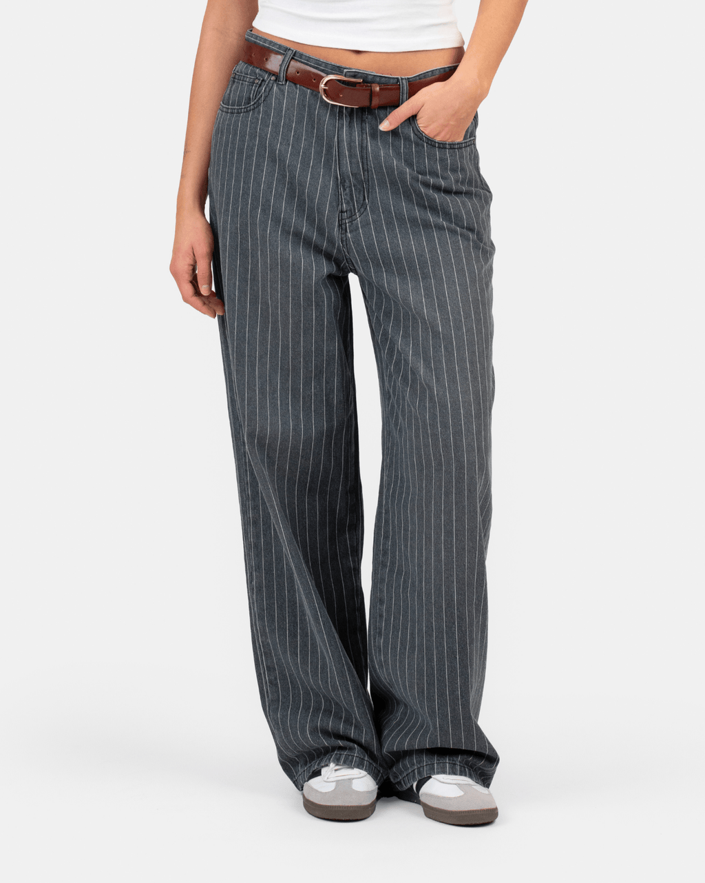 Extra Baggy Denim Jeans Washed Pinstripe