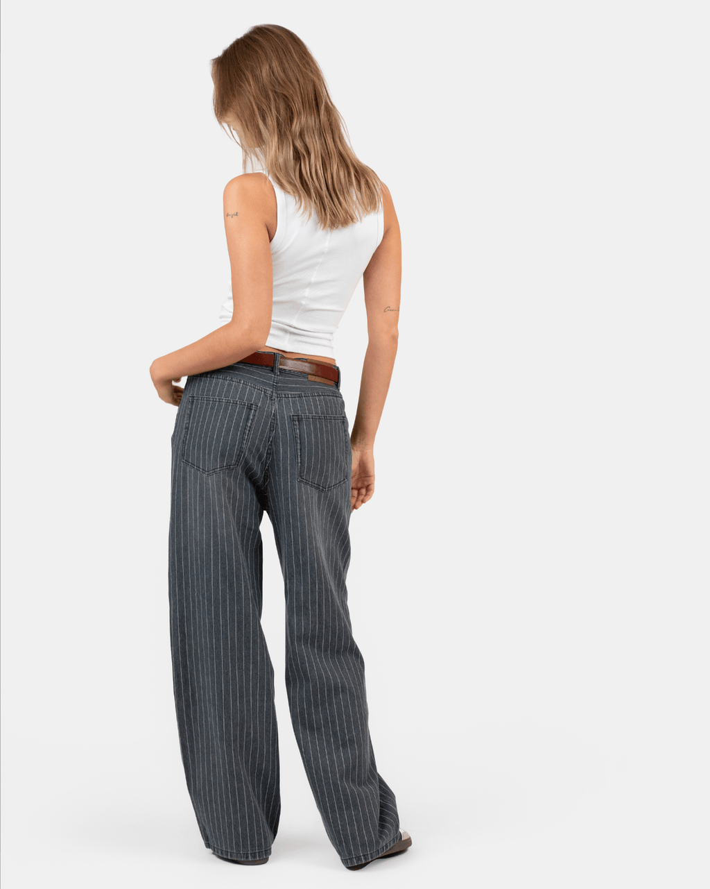 Extra Baggy Denim Jeans Washed Pinstripe