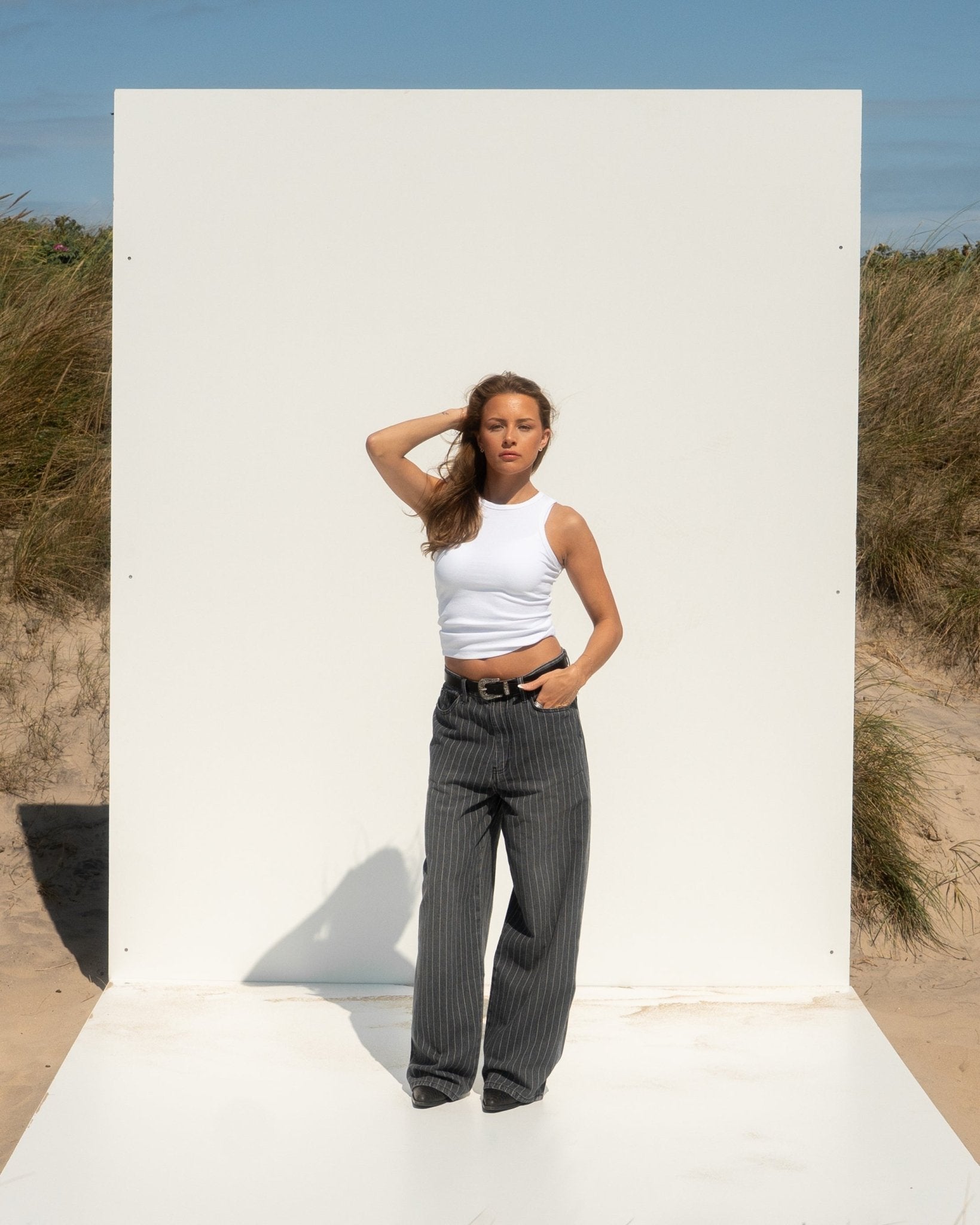 Extra Baggy Denim Jeans Washed Pinstripe