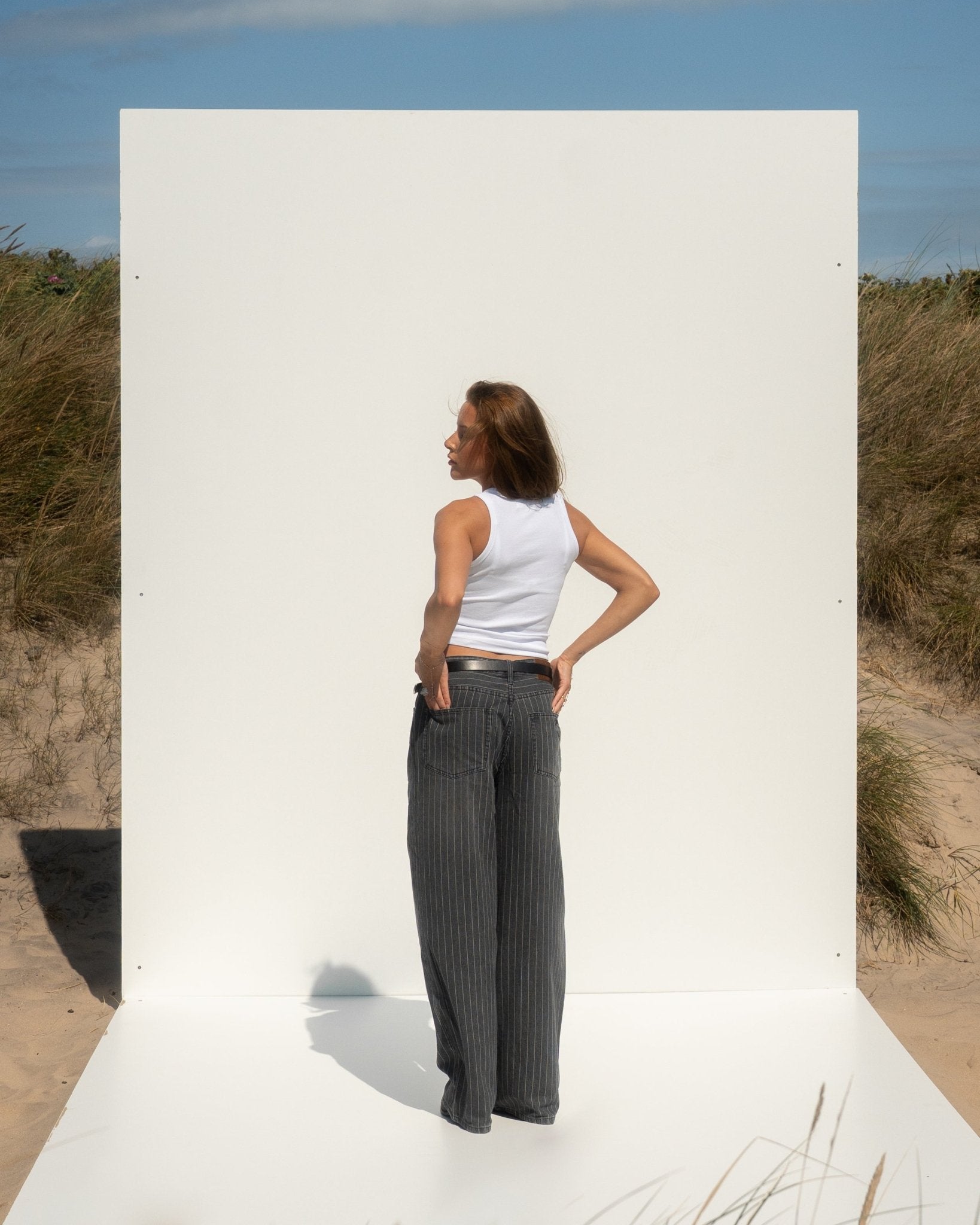 Extra Baggy Denim Jeans Washed Pinstripe