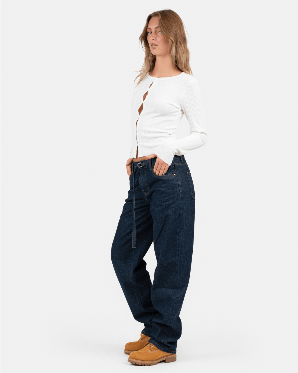 Buttoned Langærmet Top Hvid