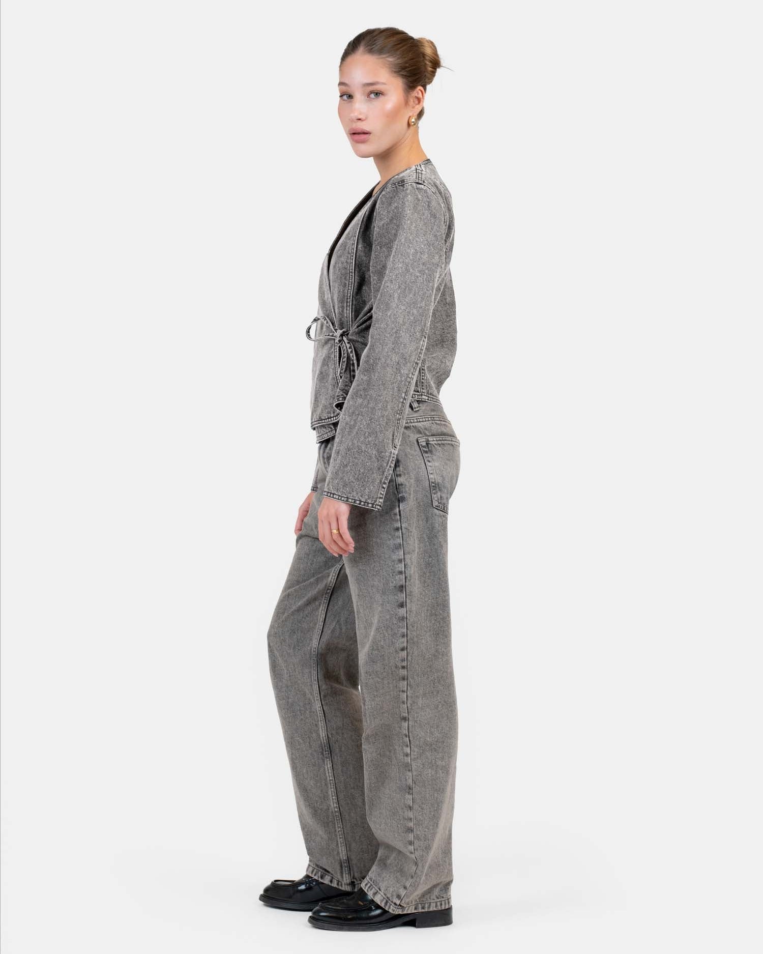 Denim Tie Shirt Washed Grey