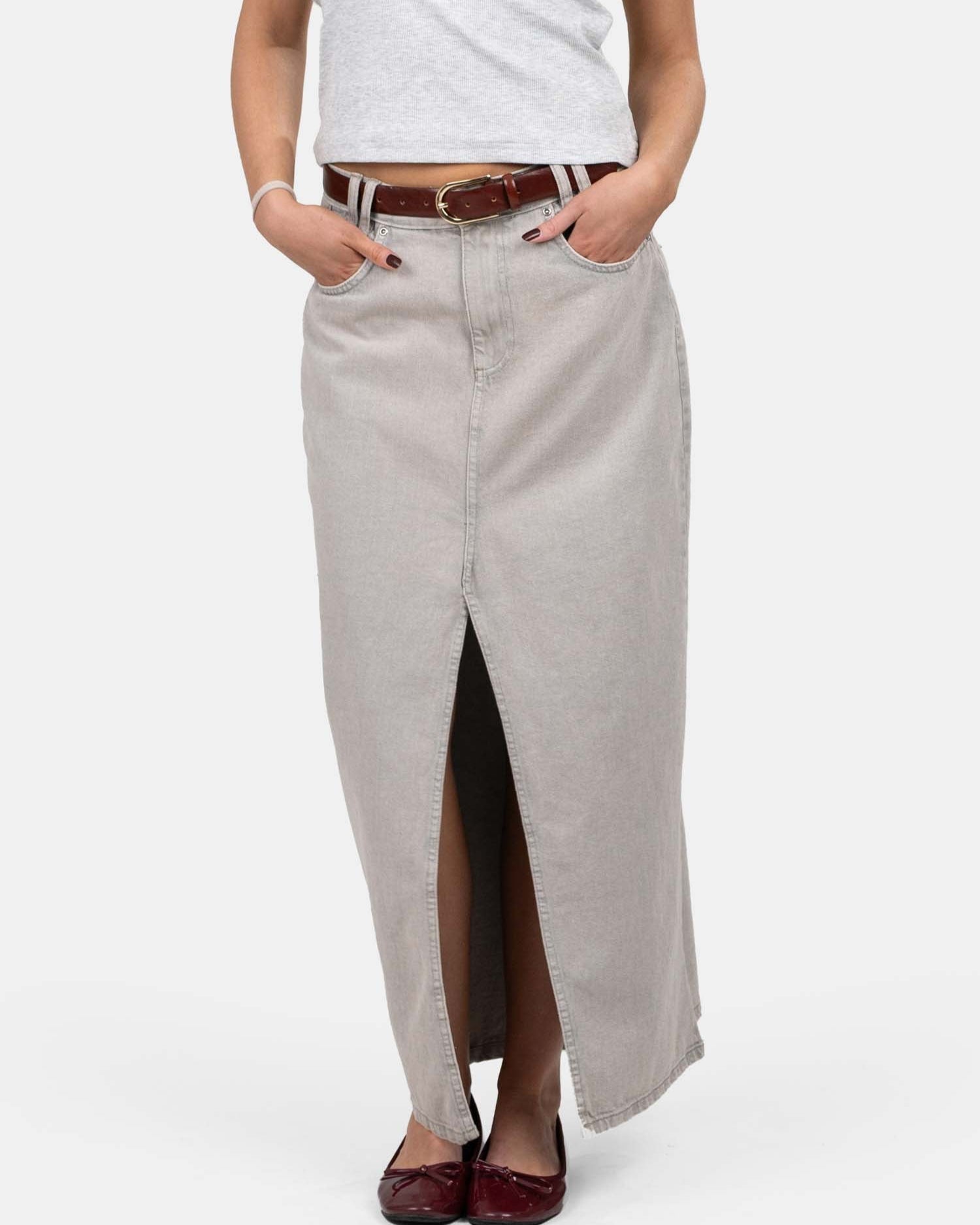 Front Slit Skirt Light Grey
