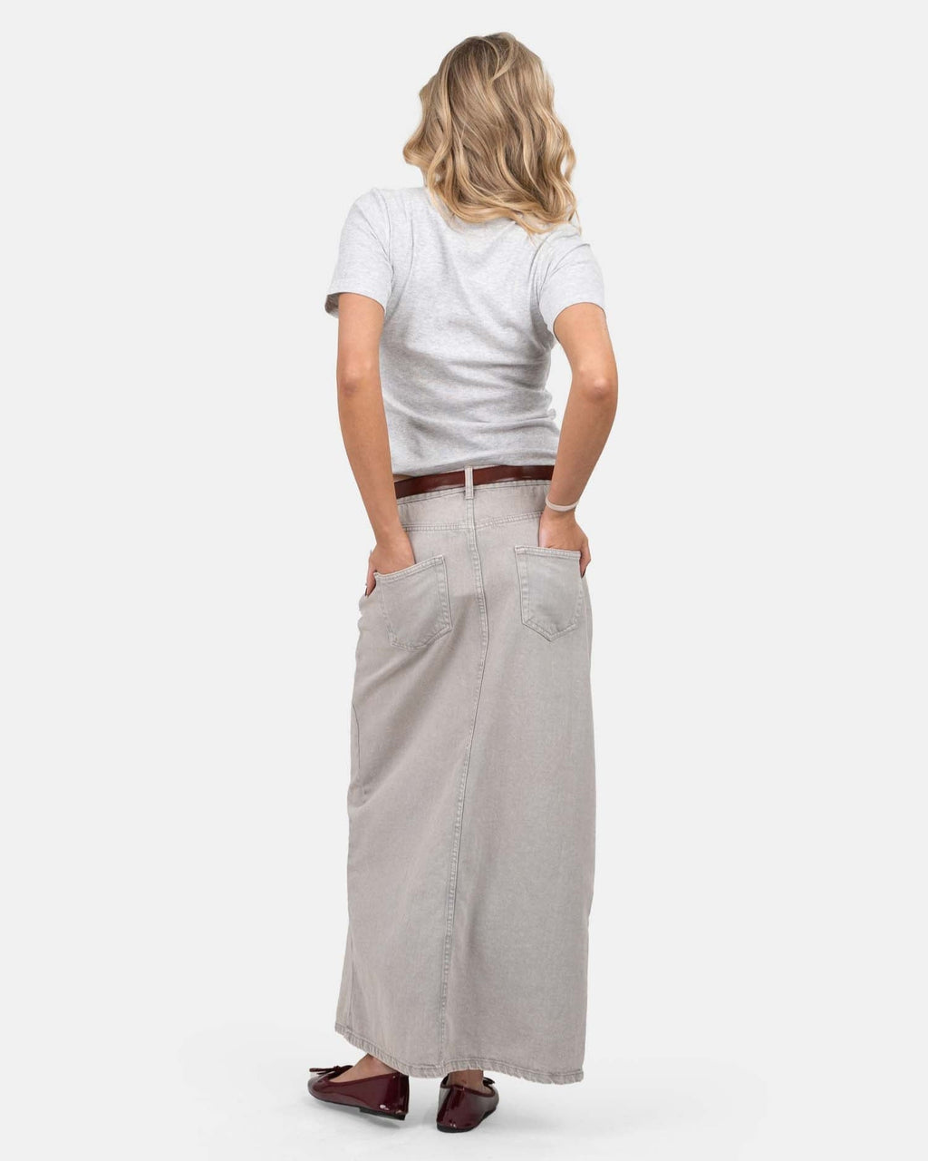 Front Slit Skirt Light Grey