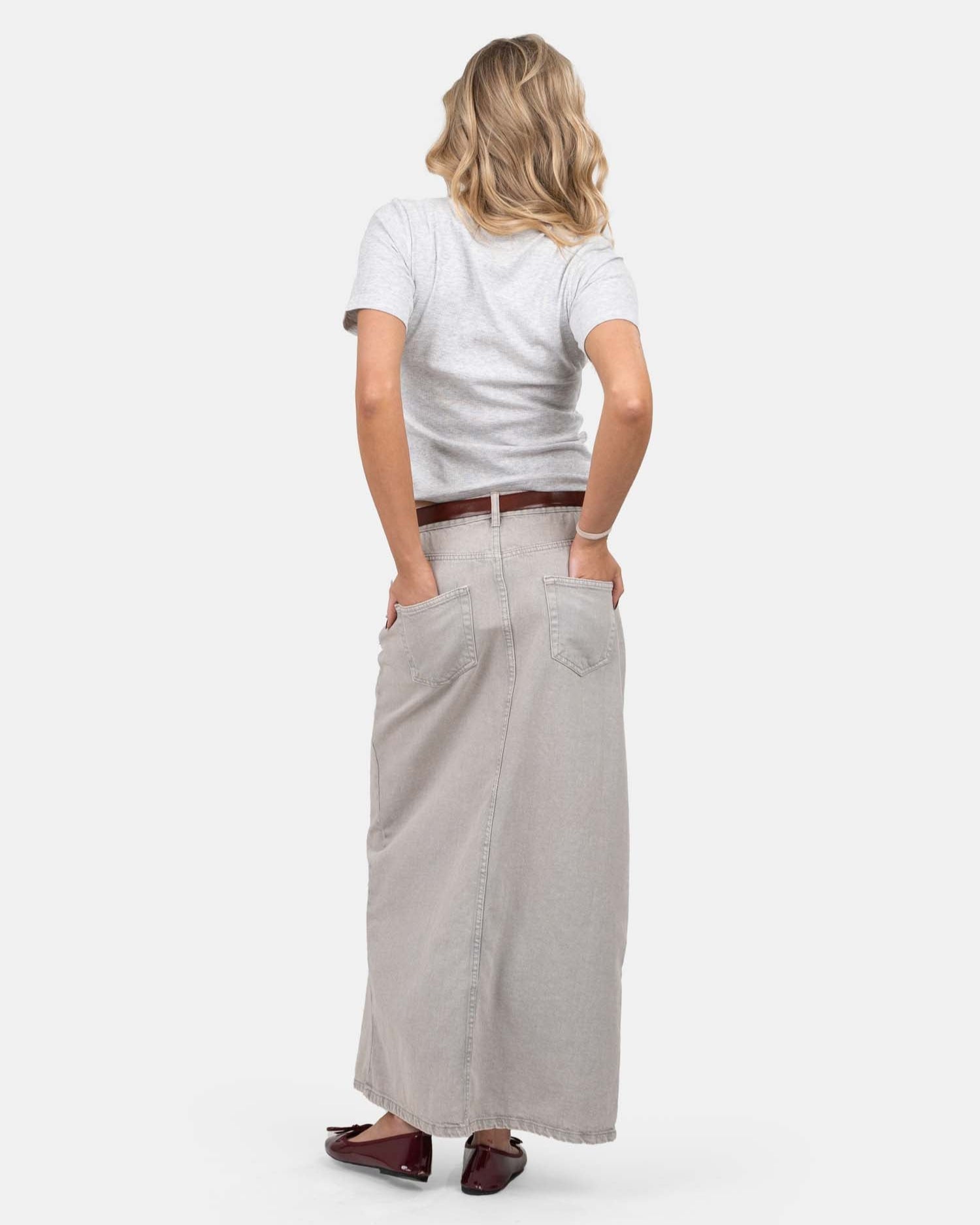 Front Slit Skirt Light Grey