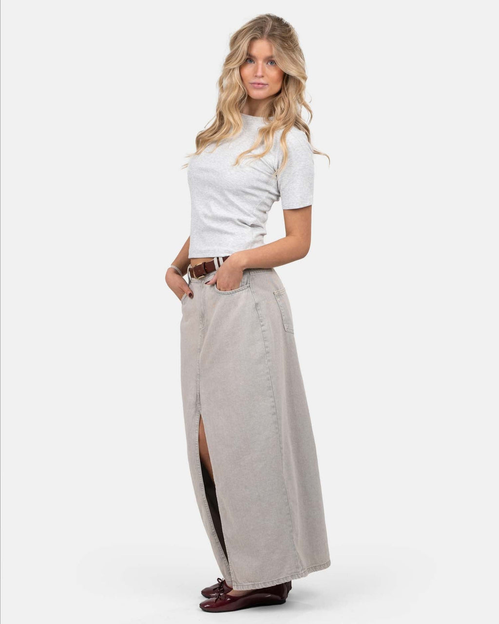 Front Slit Skirt Light Grey