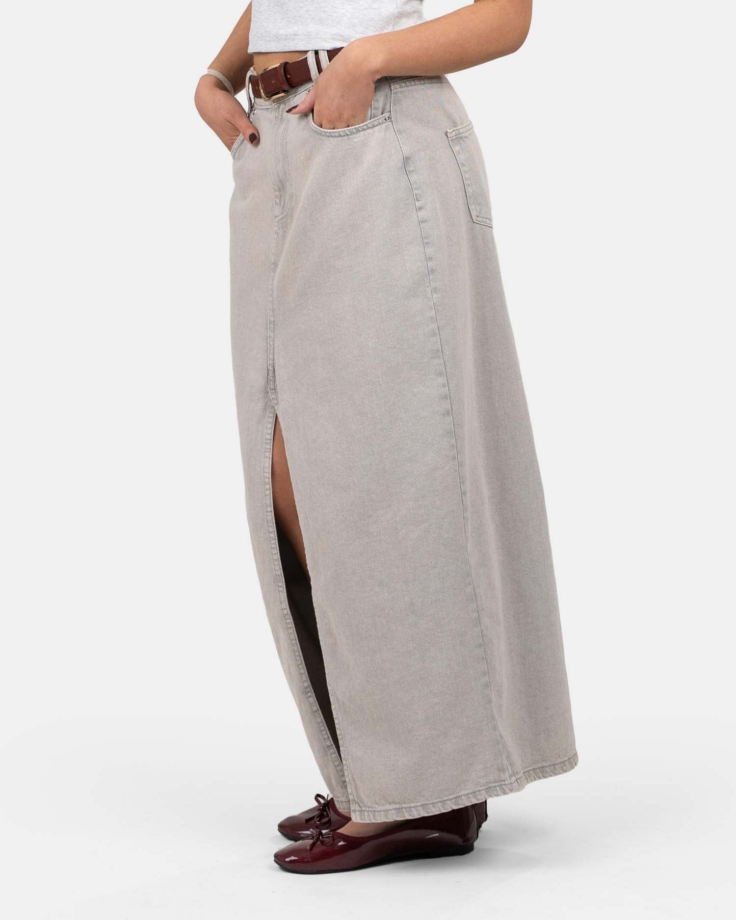 Front Slit Skirt Light Grey