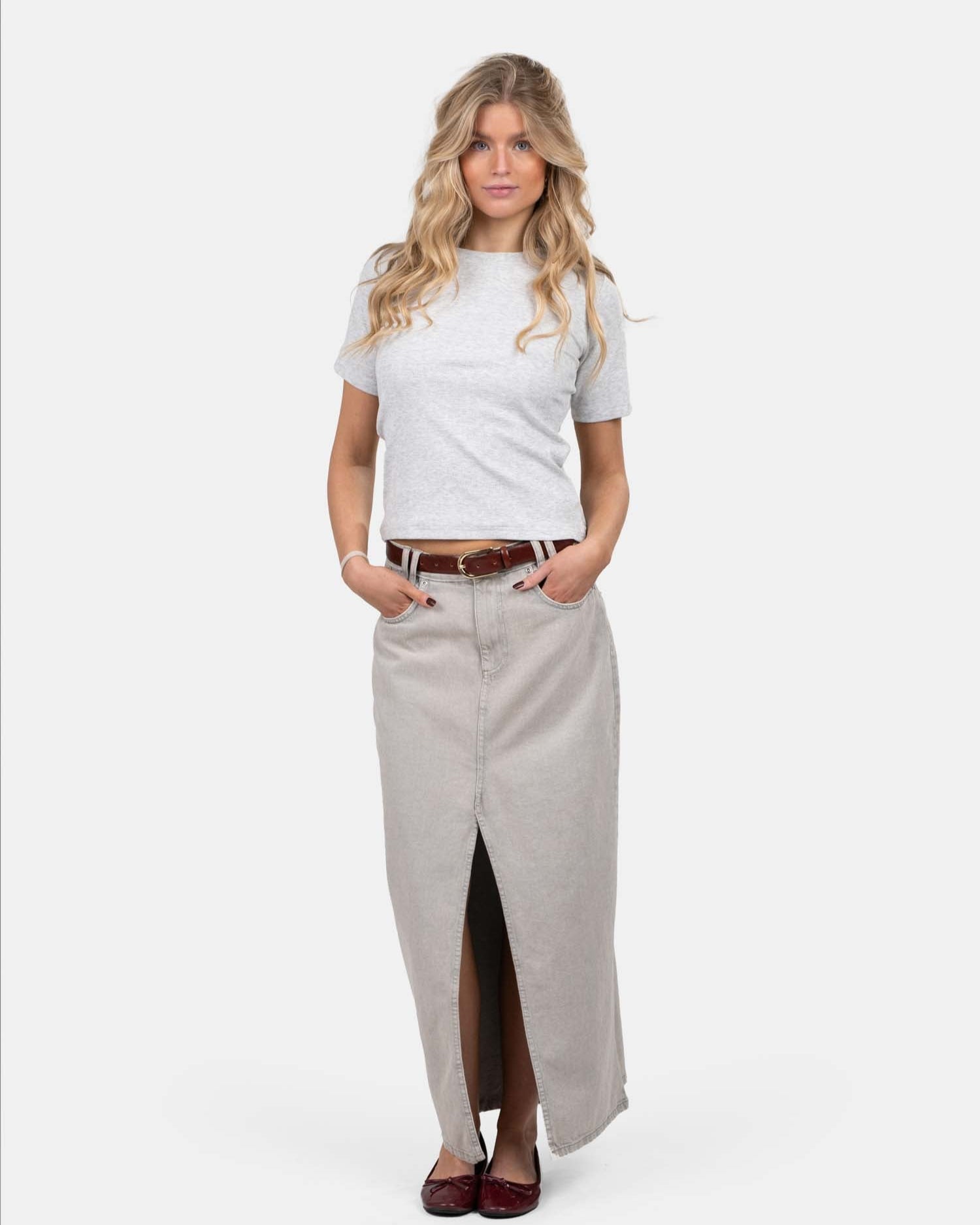 Front Slit Skirt Light Grey