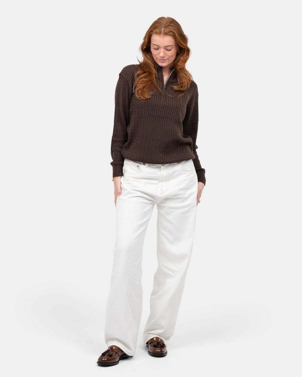 Half Zip Strik Brun