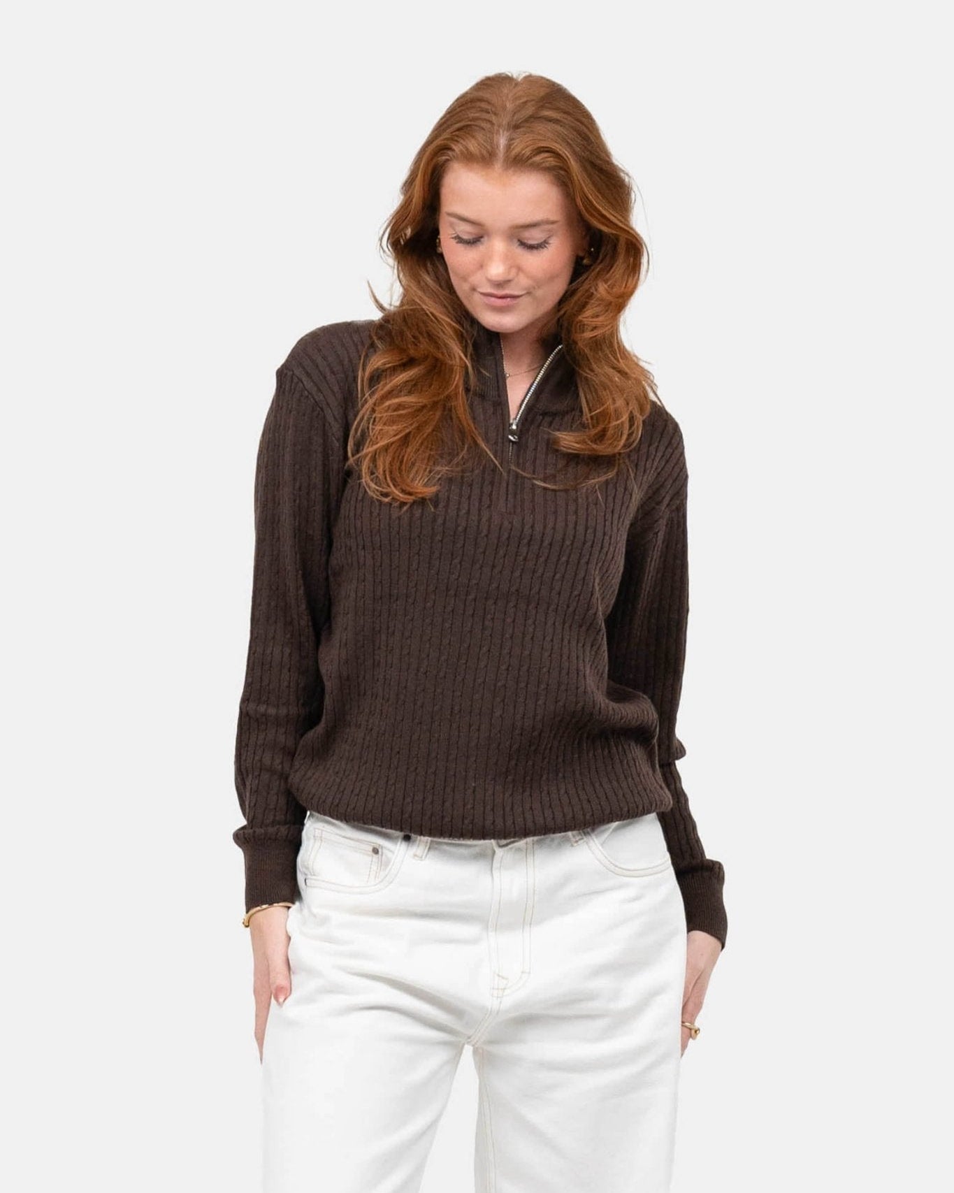 Half Zip Strik Brun