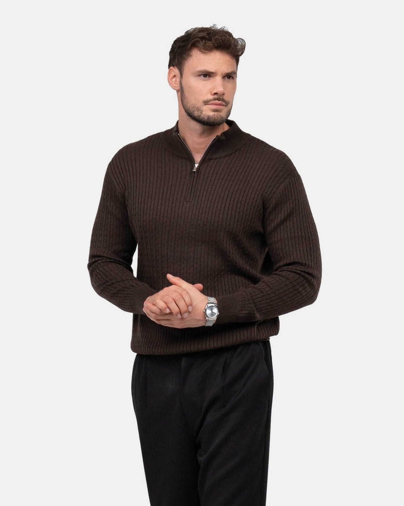 Half Zip Strik Brun