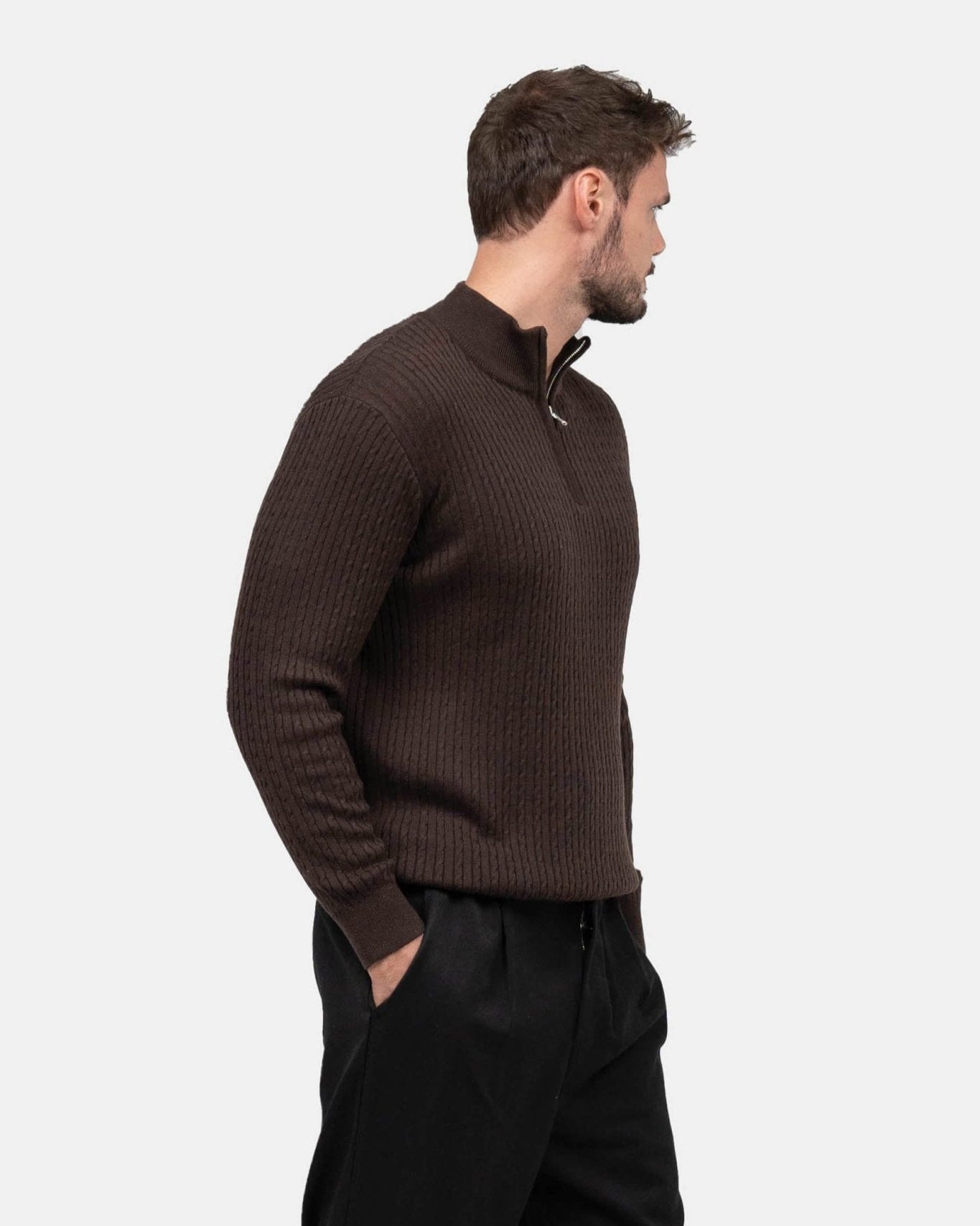 Half Zip Strik Brun