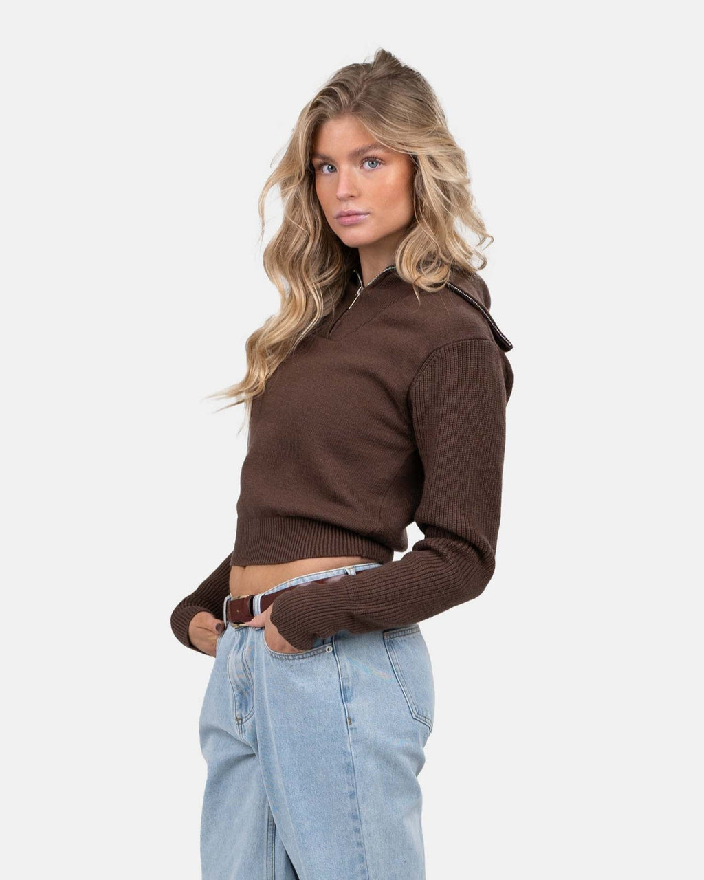 Half Zip Sweater Brun