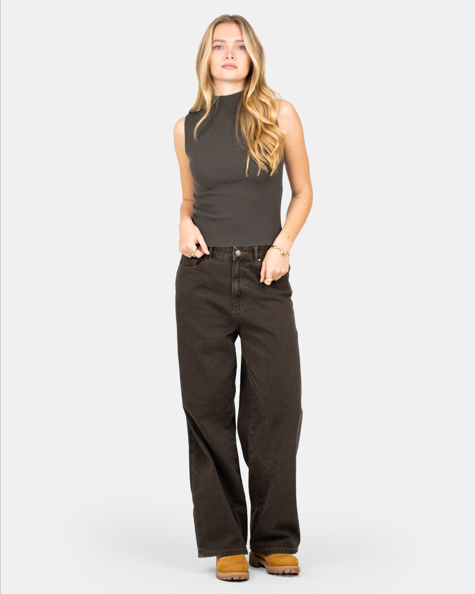 Highneck knitted Top Grå