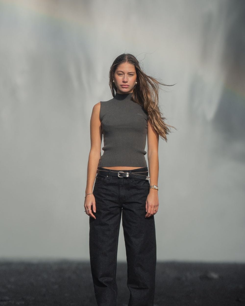 Highneck knitted Top Grå