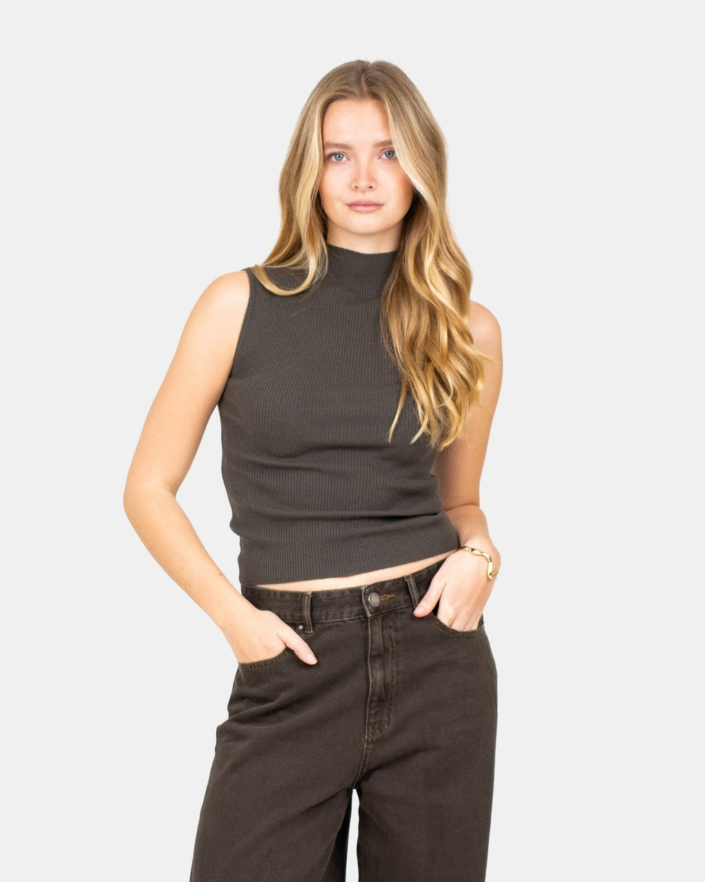 Highneck knitted Top Grå