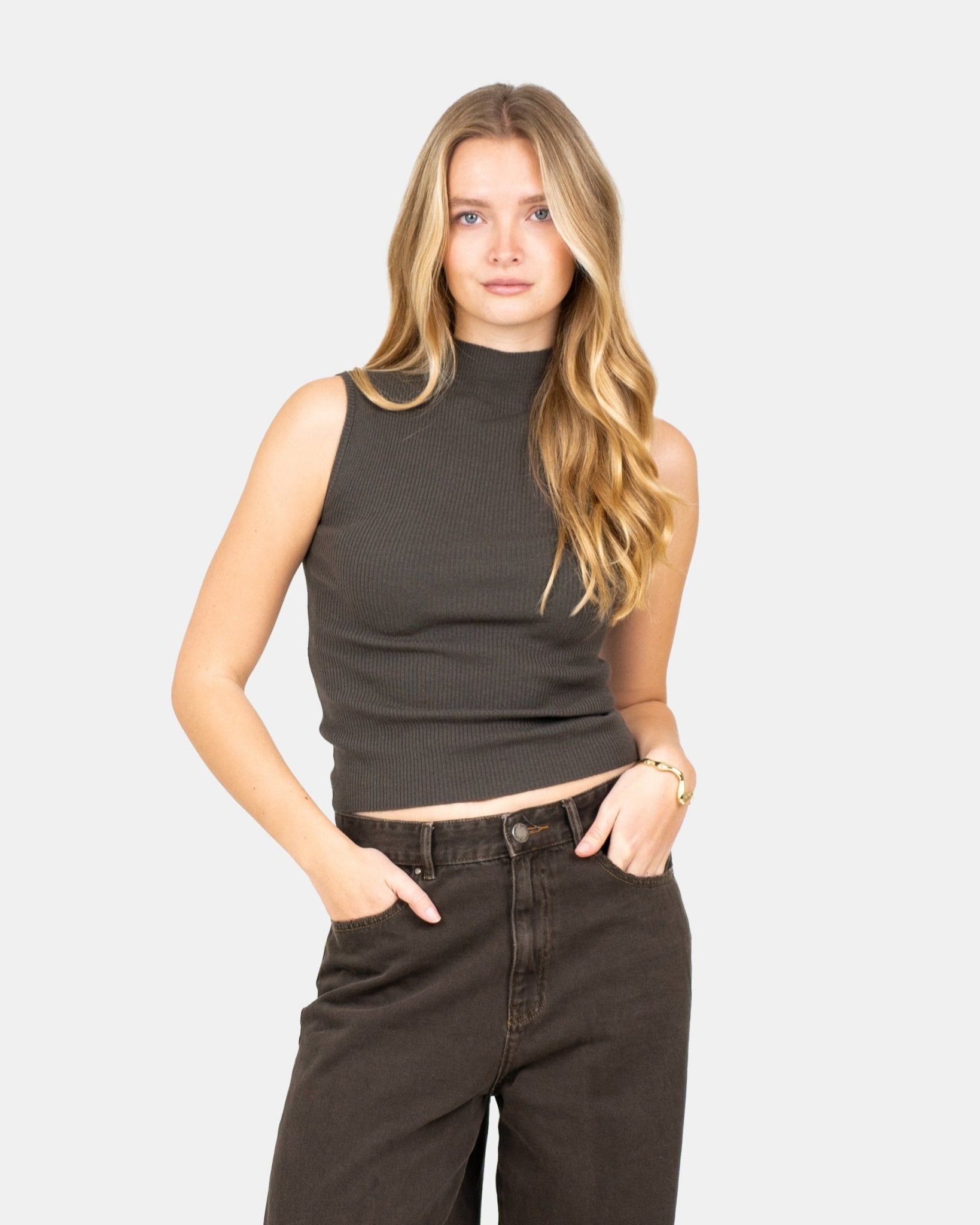 Highneck knitted Top Grå