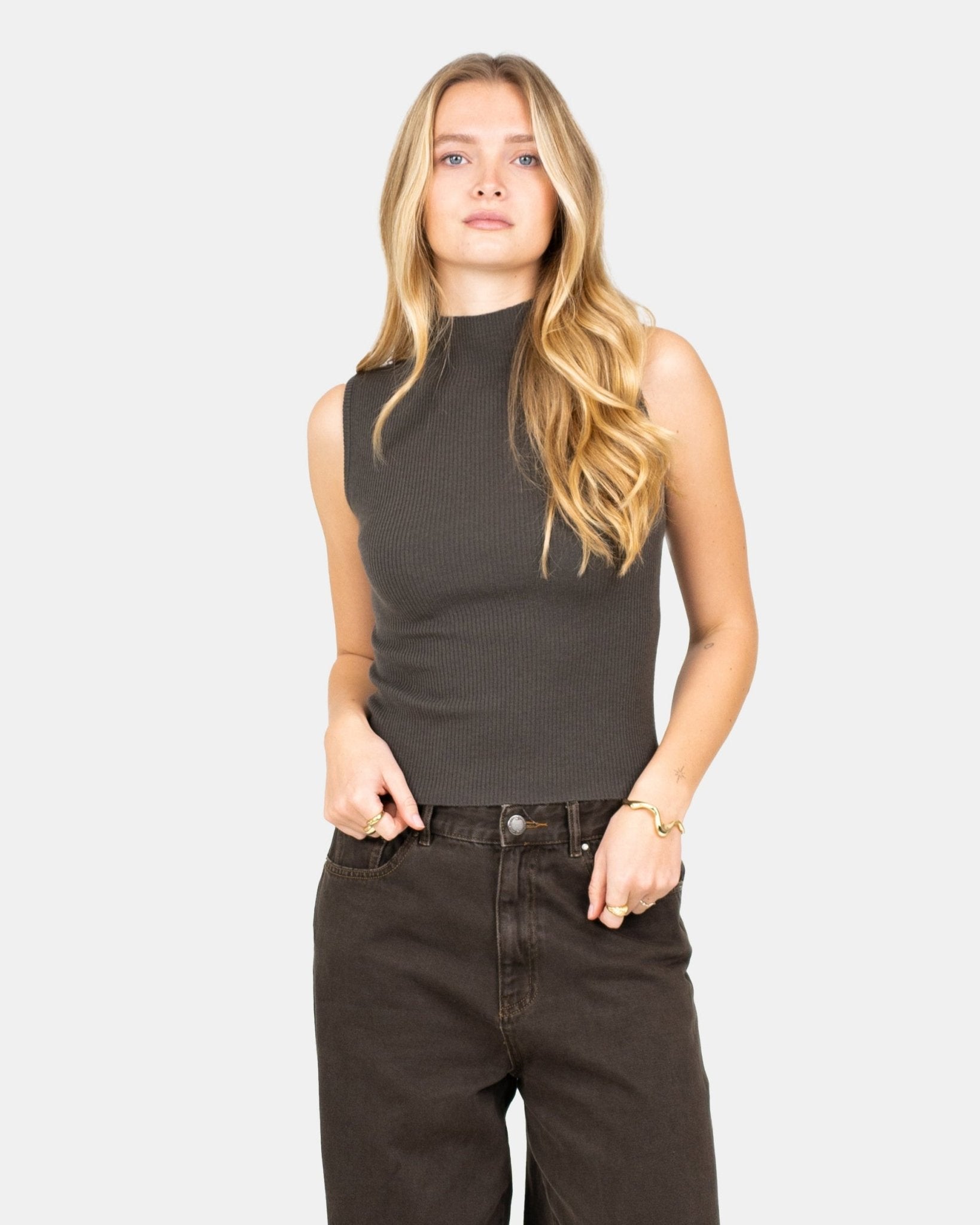 Highneck knitted Top Grå